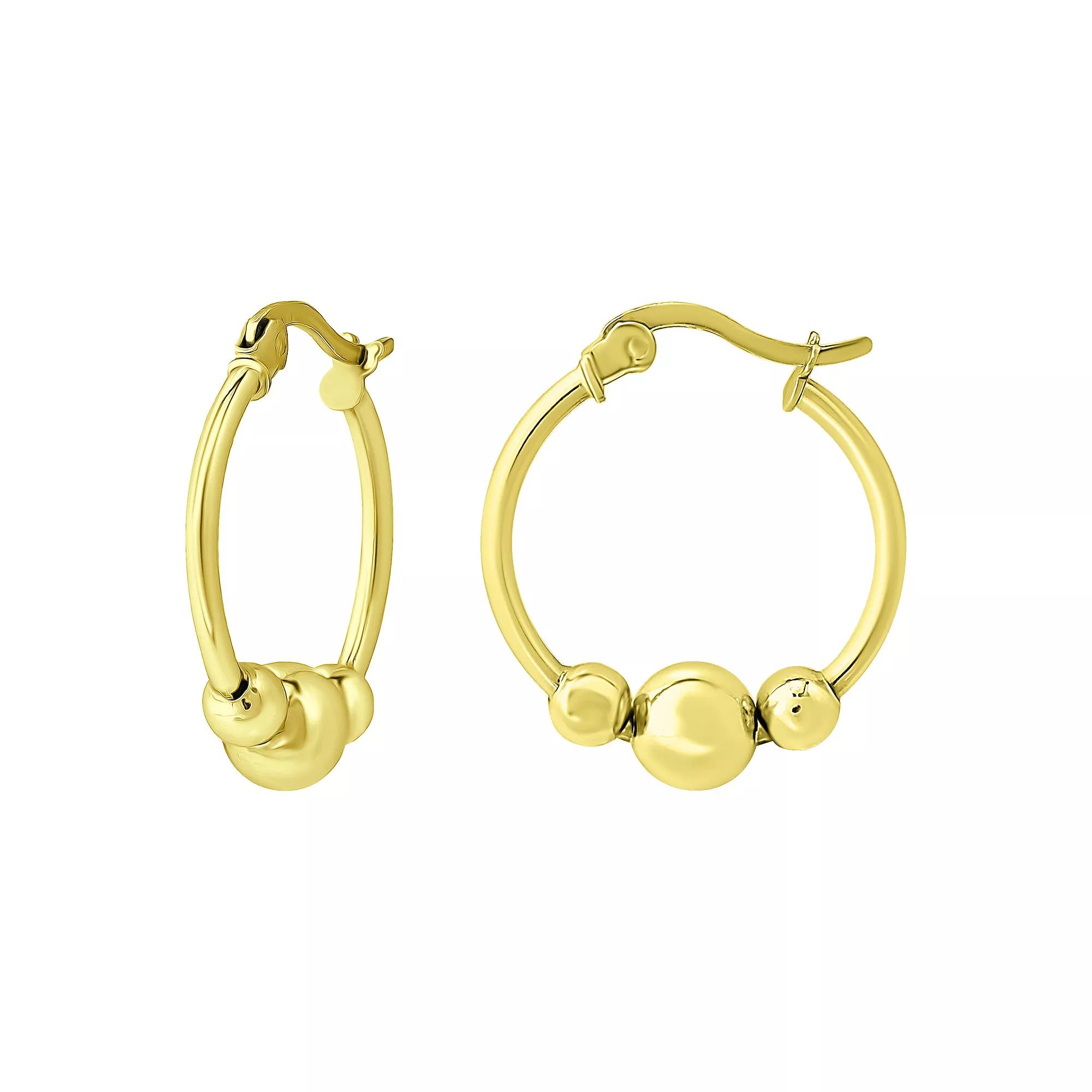 Aleure Precioso Sterling Silver Graduated Beads Hoop Earrings, Women's, Gold Tone Product Image