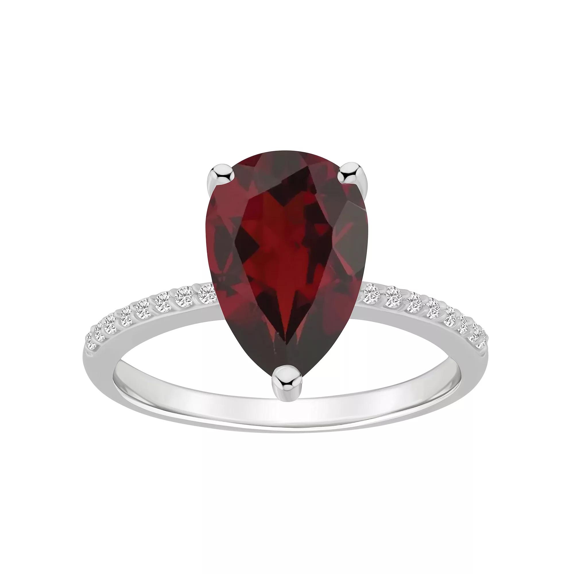 Alyson Layne 14k White Gold Pear Shape Garnet & 1/10 Carat T.W. Diamond Ring, Women's Product Image