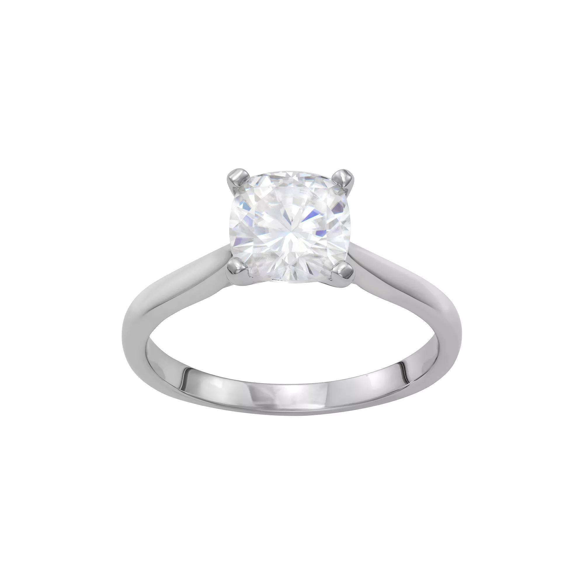 Charles & Colvard 14k White Gold 2 Carat T.W. Lab Created Moissanite Cushion Solitaire Engagement Ring, Women's, Size: 6, 14k Whgold Product Image
