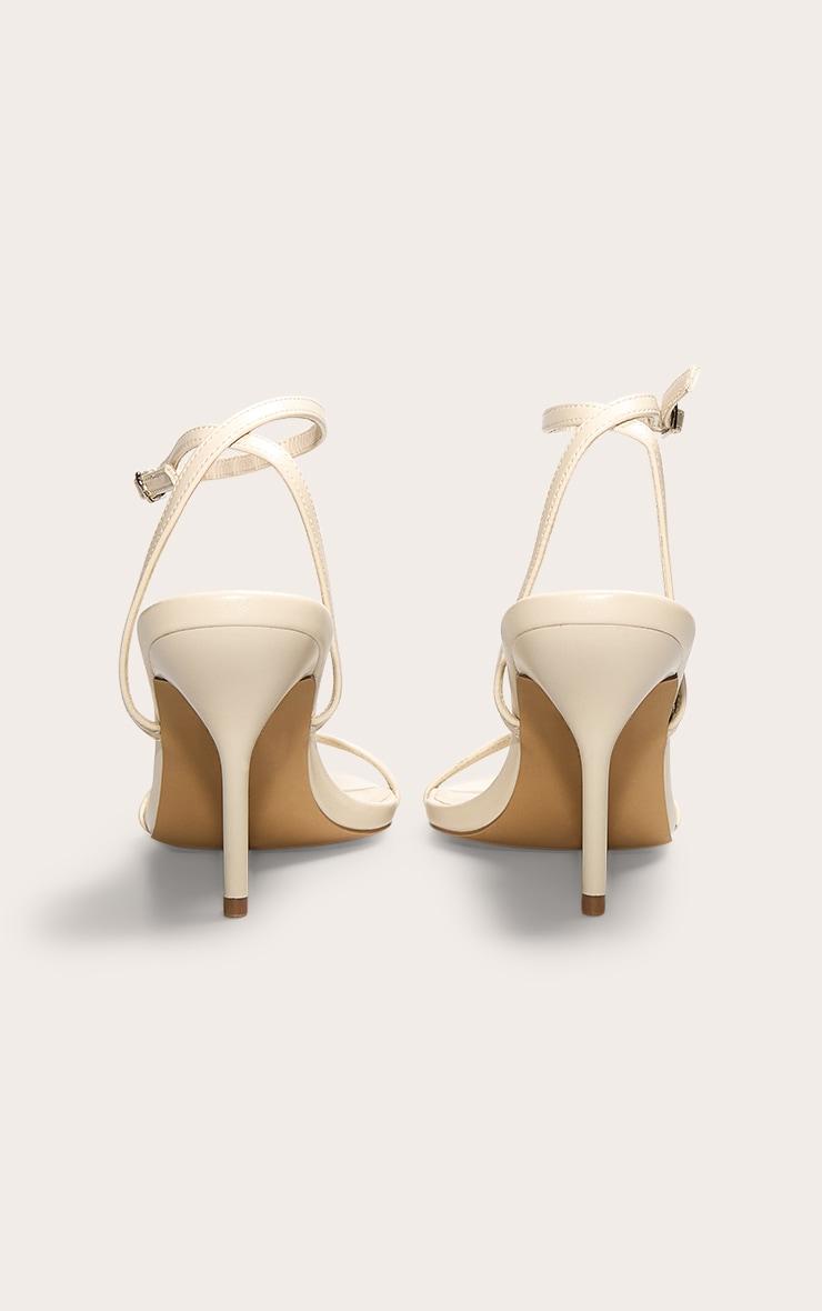 Cream Pu Point Toe Barley There Stiletto Heeled Sandals Product Image