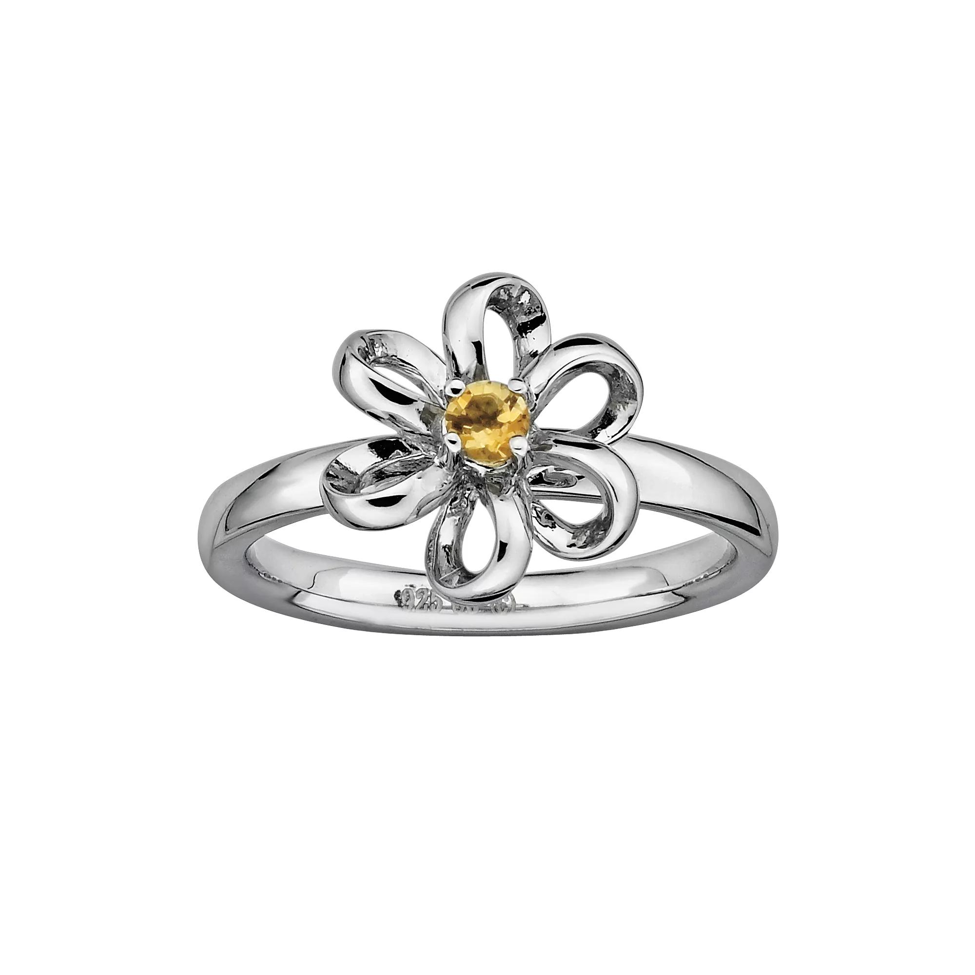 Stacks & Stones Sterling Silver Citrine Flower Stack Ring, Women's, Size: 5, Orange Product Image