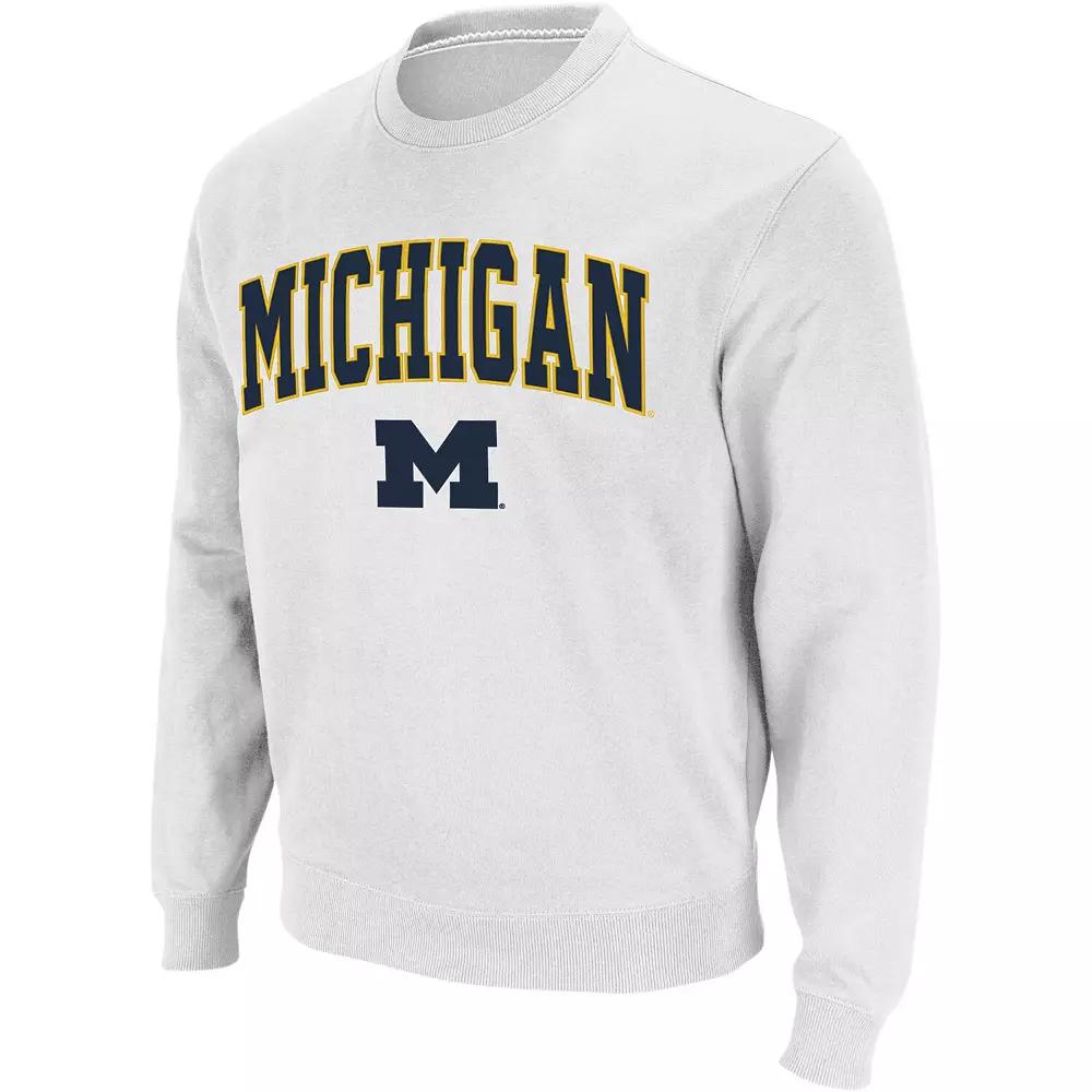 Men's Colosseum White Michigan Wolverines Arch & Logo Crew Neck Sweatshirt,  Product Image