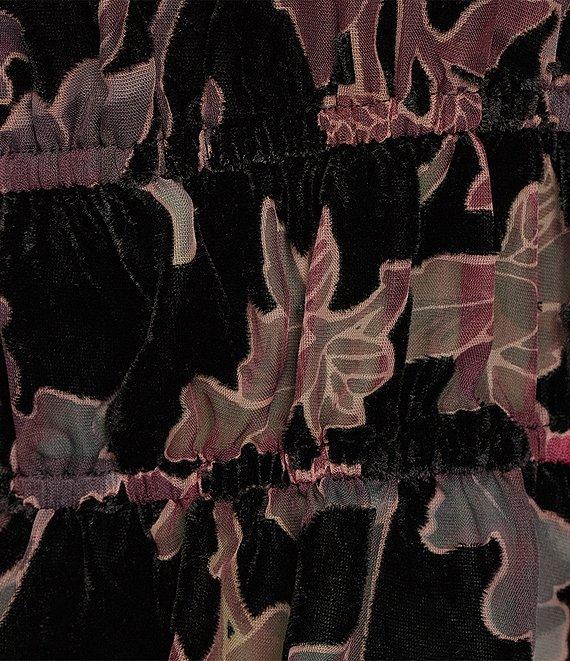 Skies Are Blue Velvet Burnout Floral Print Square Neck Long Sleeve Cropped Top Product Image