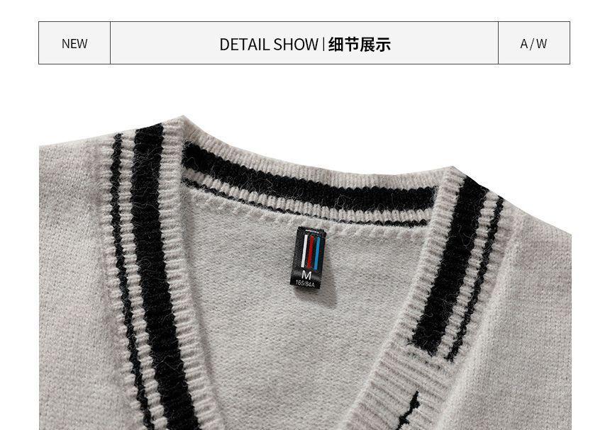 V-Neck Lettering Embroidery Contrast Trim Loose-Fit Sweater Vest Product Image