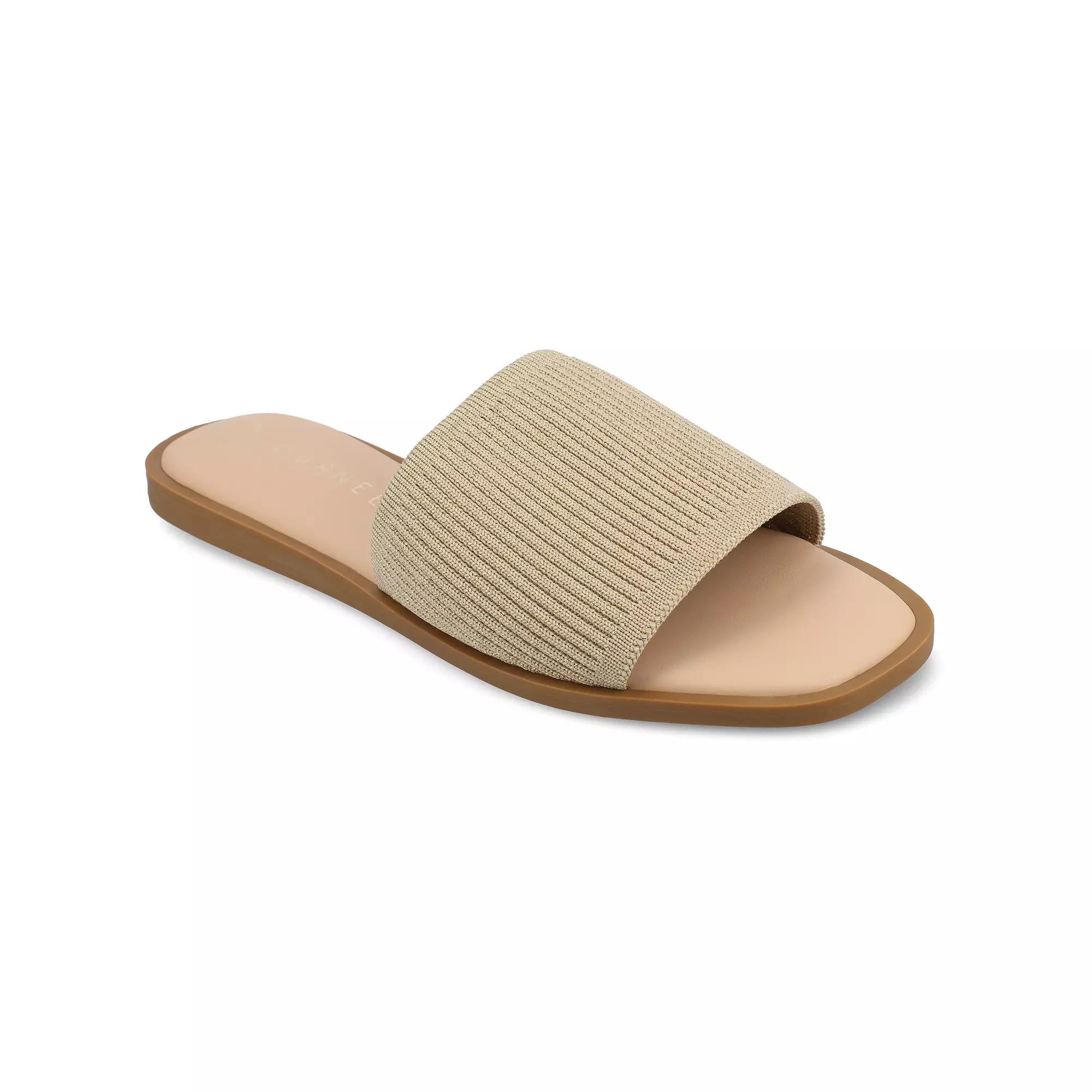 Journee Prisilla Womens Tru Comfort Foam Linen Slip On Slide Sandals Beige Product Image