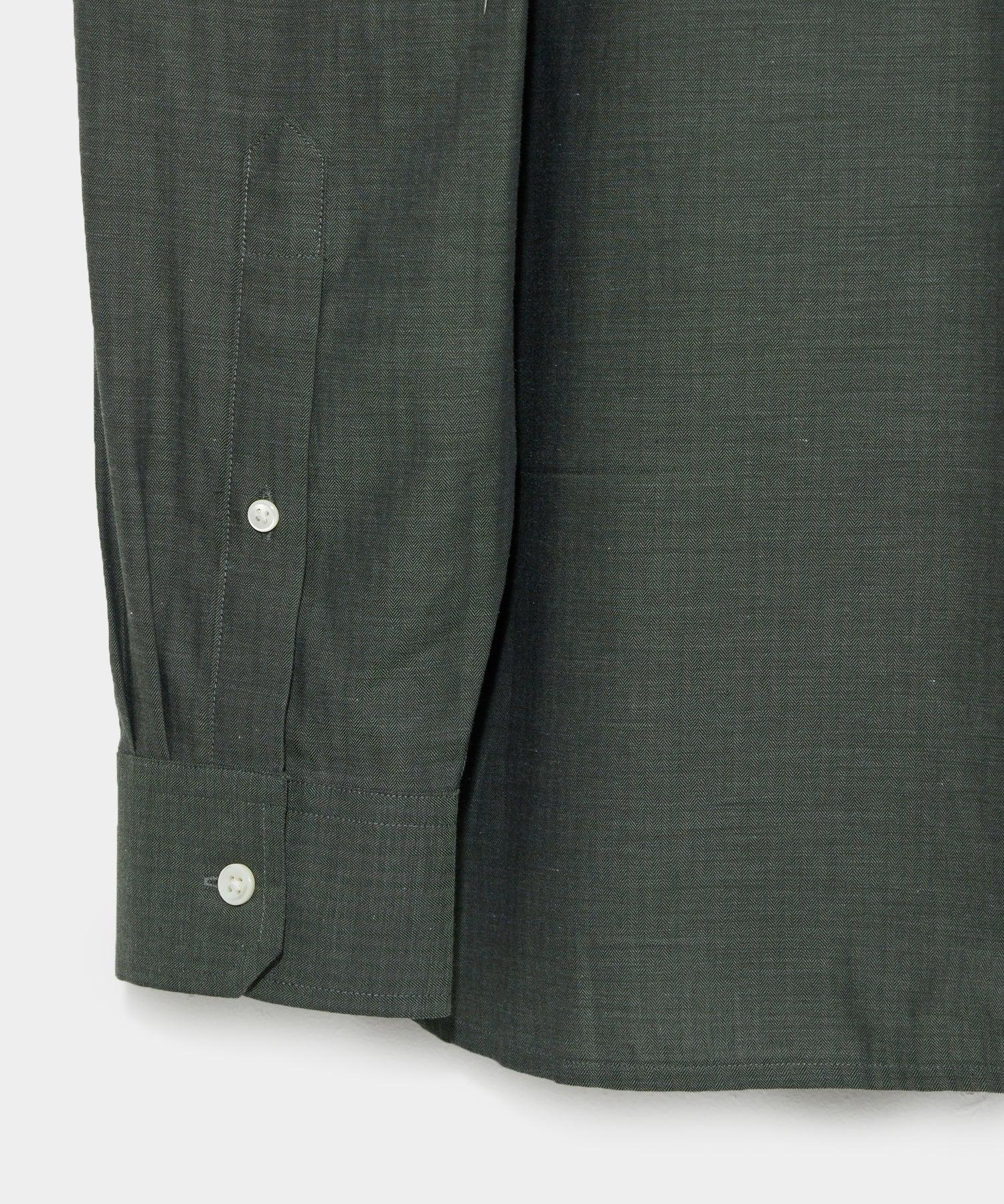 Slim Fit Flannel Spread Collar Dress Shirt in Olive Product Image