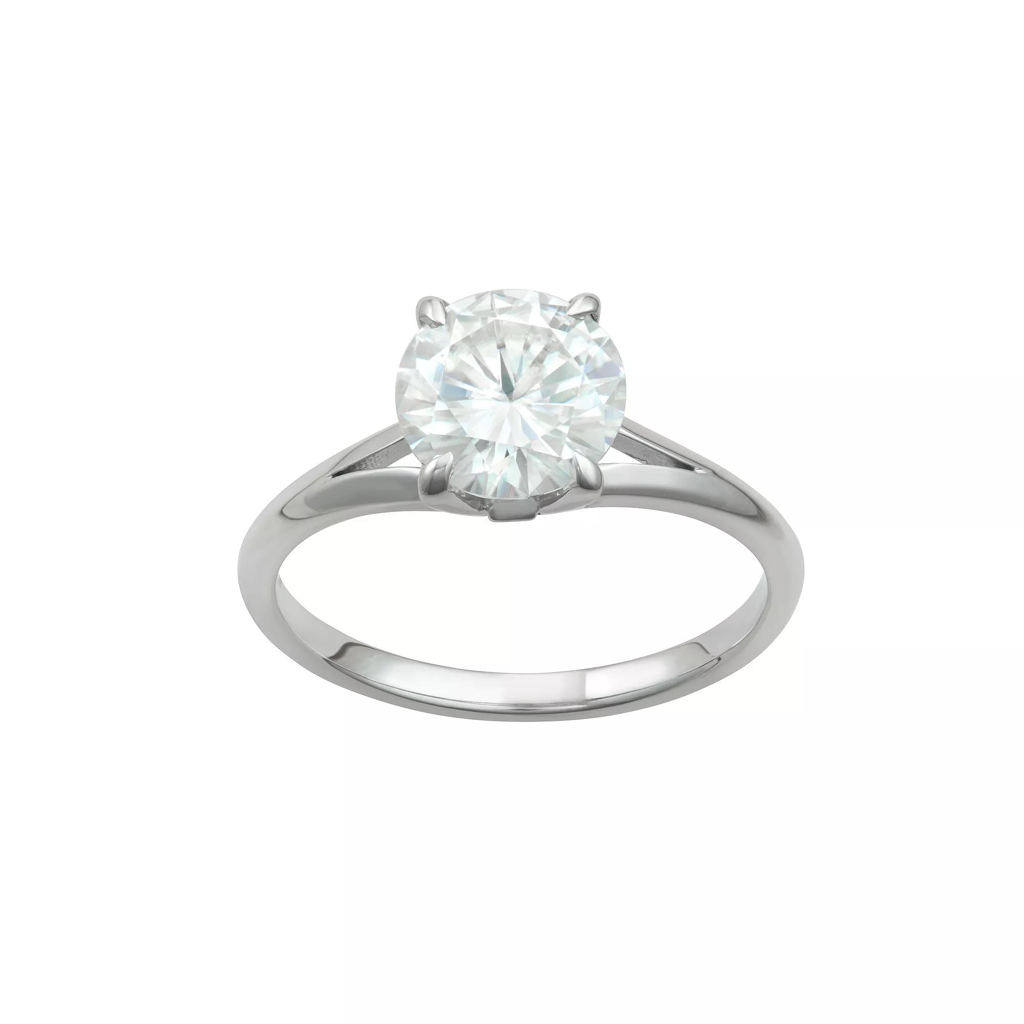 Charles & Colvard 14k Gold 2 Carat T.W. Round Lab-Created Moissanite Solitaire Engagement Ring, Women's, Size: 8, White Product Image