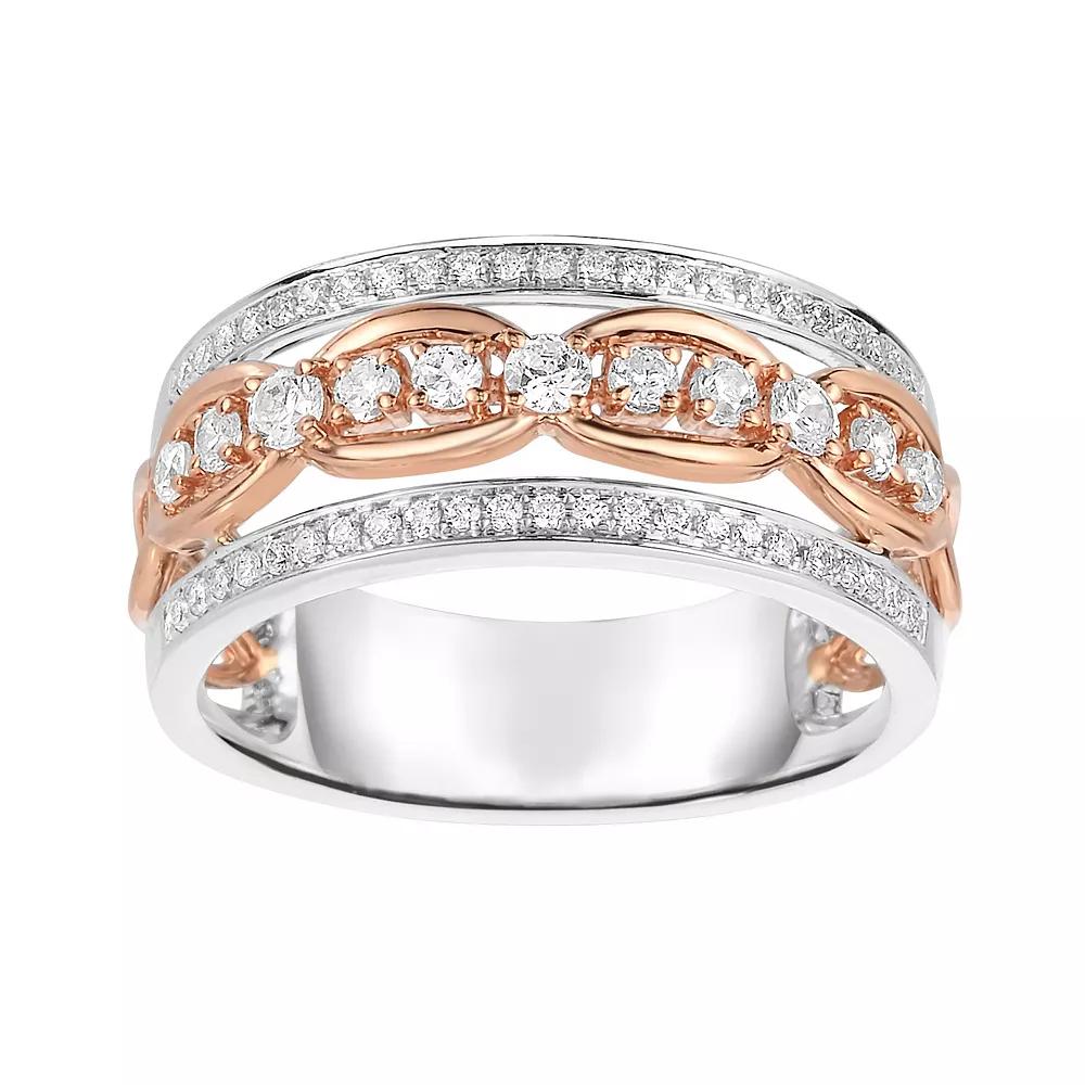 14k Two-Tone Rose & White Gold 3/8 Carat T.W. Diamond Band Ring, Women's, Size: 7, 14k Two Tone Product Image