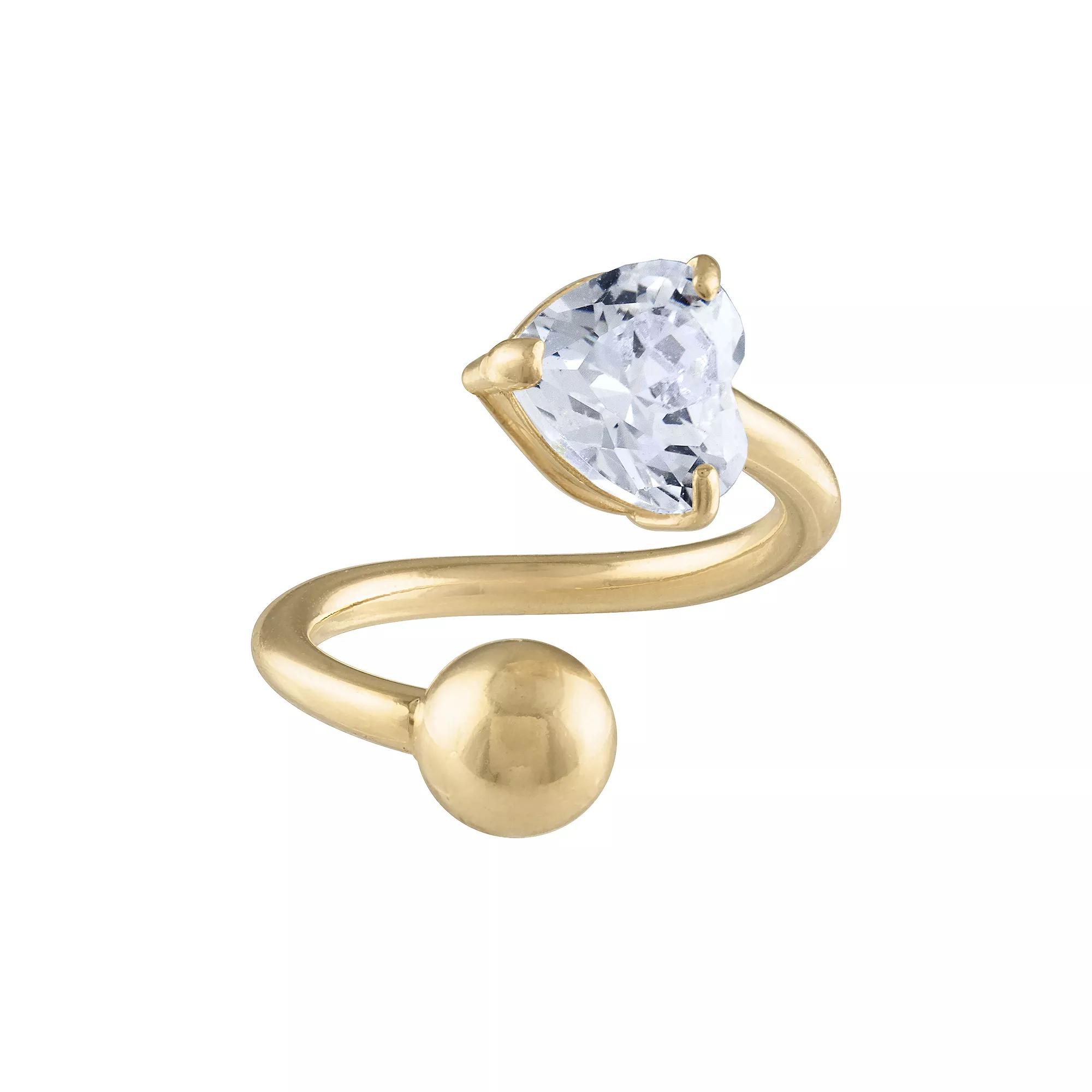 Amella Jewels 14k Gold Cubic Zirconia Heart Twisted Belly Ring, Women's Product Image