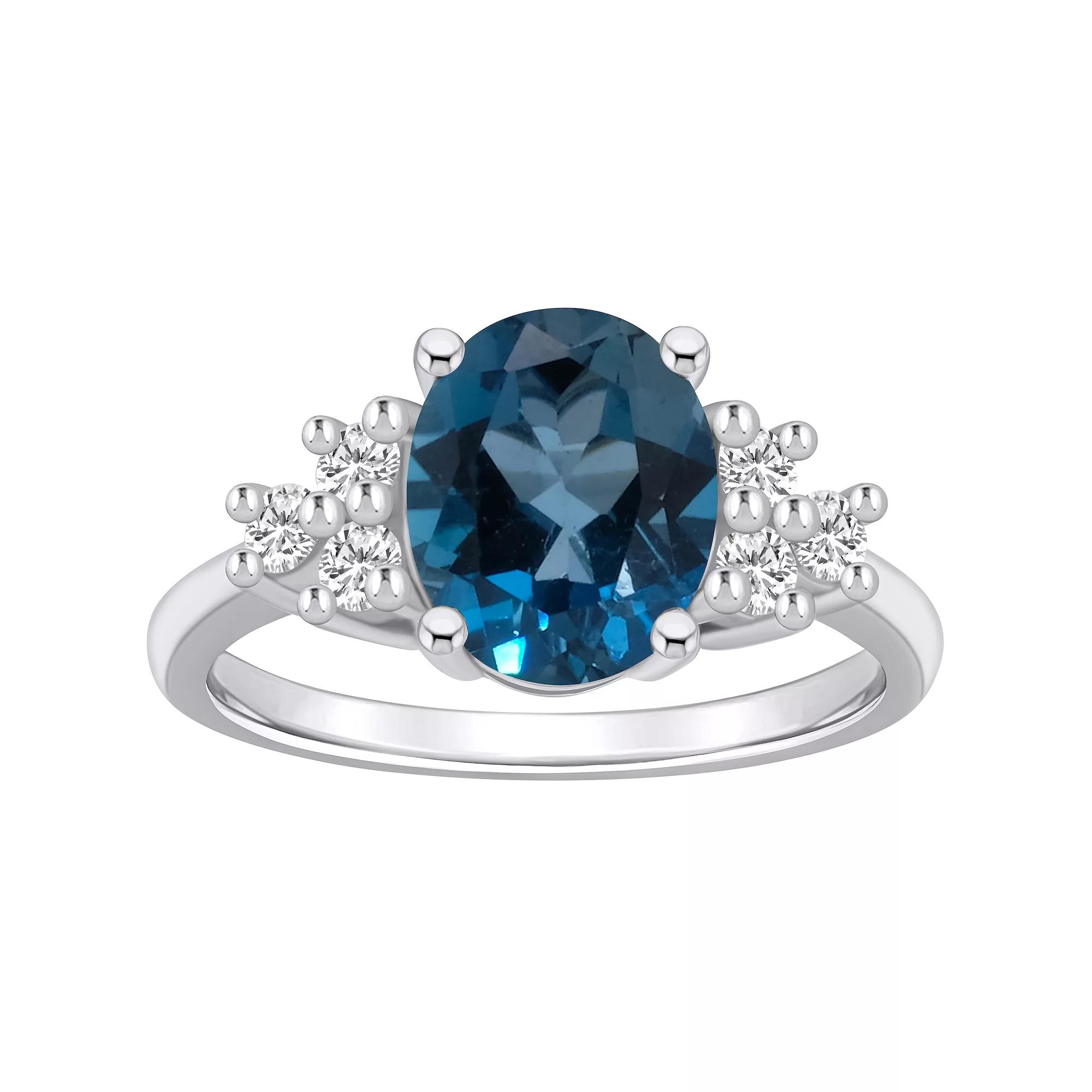 Alyson Layne 14k White Gold Oval London Blue Topaz & 1/3 Carat T.W. Diamond Ring, Women's, Size: 6 Product Image
