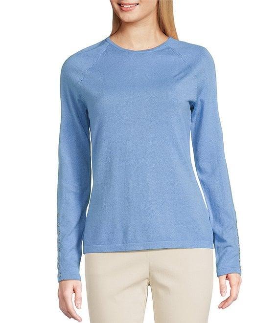 J.McLaughlin Jamey Crew Neck Button Trim Raglan Sleeve Sweater Product Image