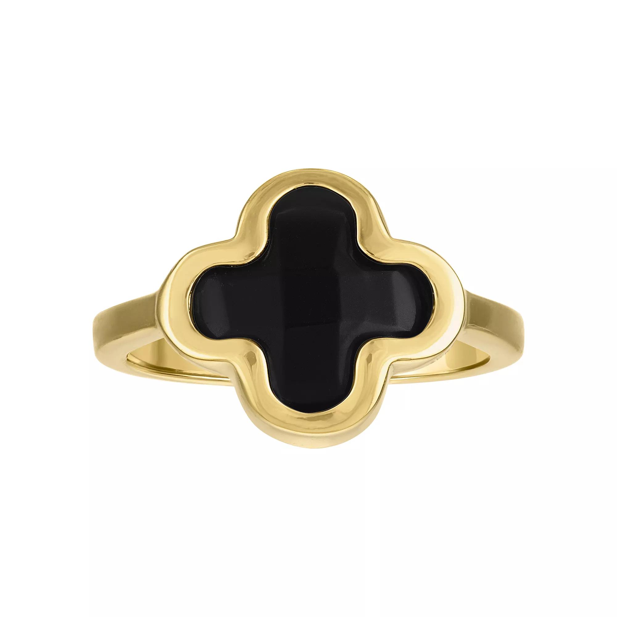 Designs by Gioelli 14k Gold Over Silver Gemstone Clover Ring, Womens Black Product Image