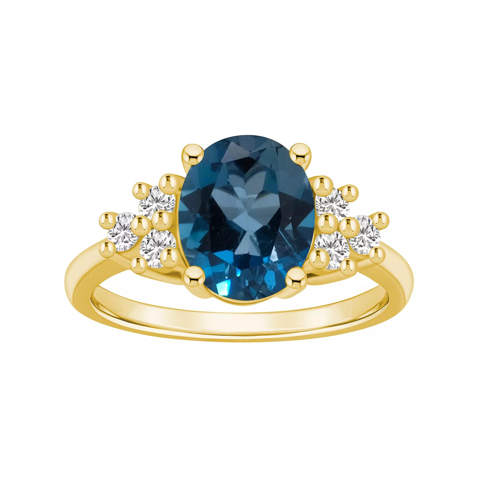 Alyson Layne 14k White Gold Oval London Blue Topaz & 1/3 Carat T.W. Diamond Ring, Women's, Size: 6 Product Image