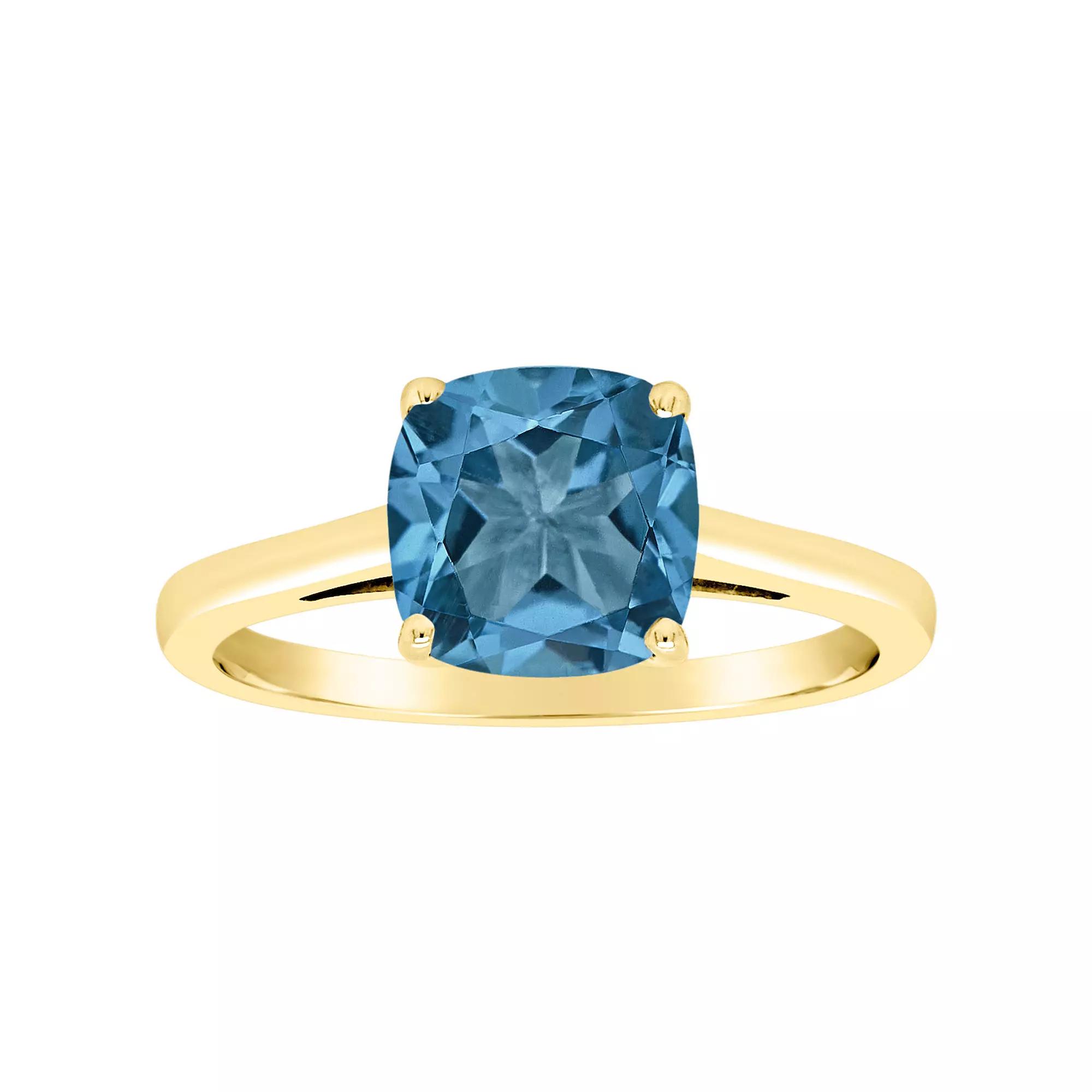 Alyson Layne 14k Gold Cushion London Blue Topaz Solitaire Ring, Women's, Size: 5 Product Image