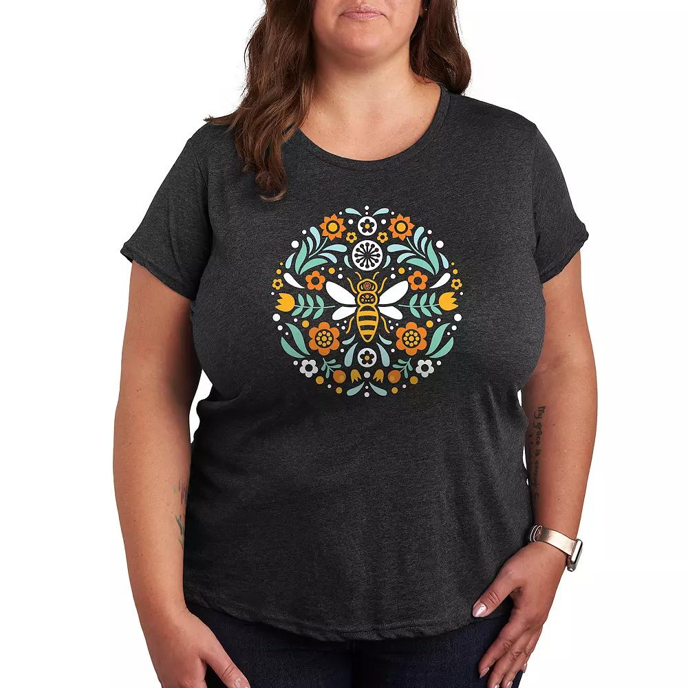 Plus Scandinavian Bee Circular Design Graphic Tee, Women's,  Product Image