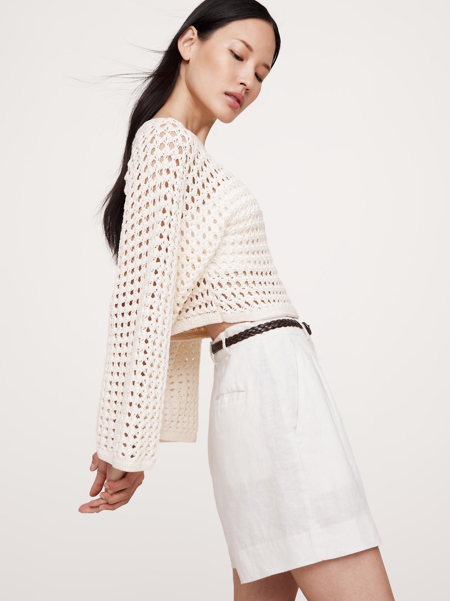 Cotton Crochet-Style Cropped Sweater Product Image