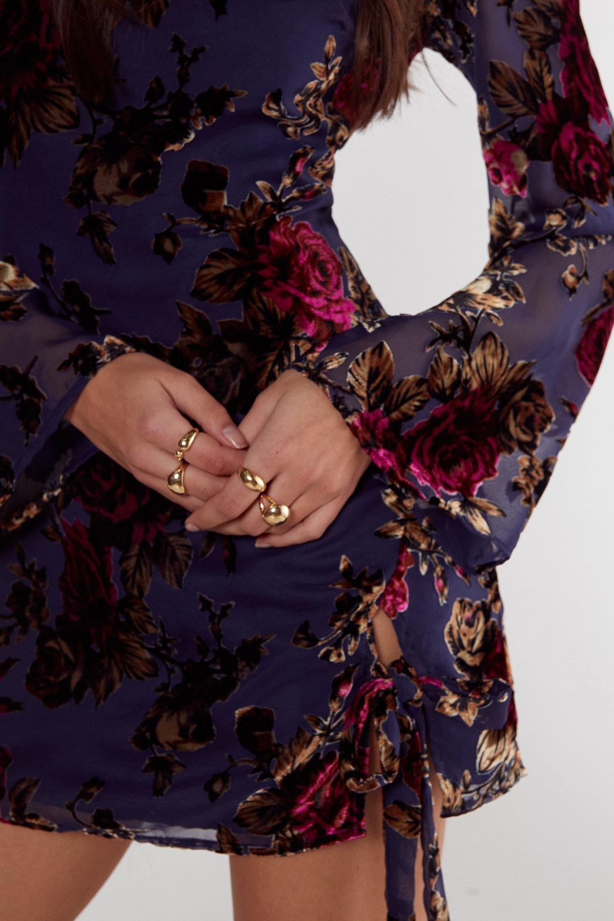 Floral Devore Bow Split Tunic Mini Dress Product Image