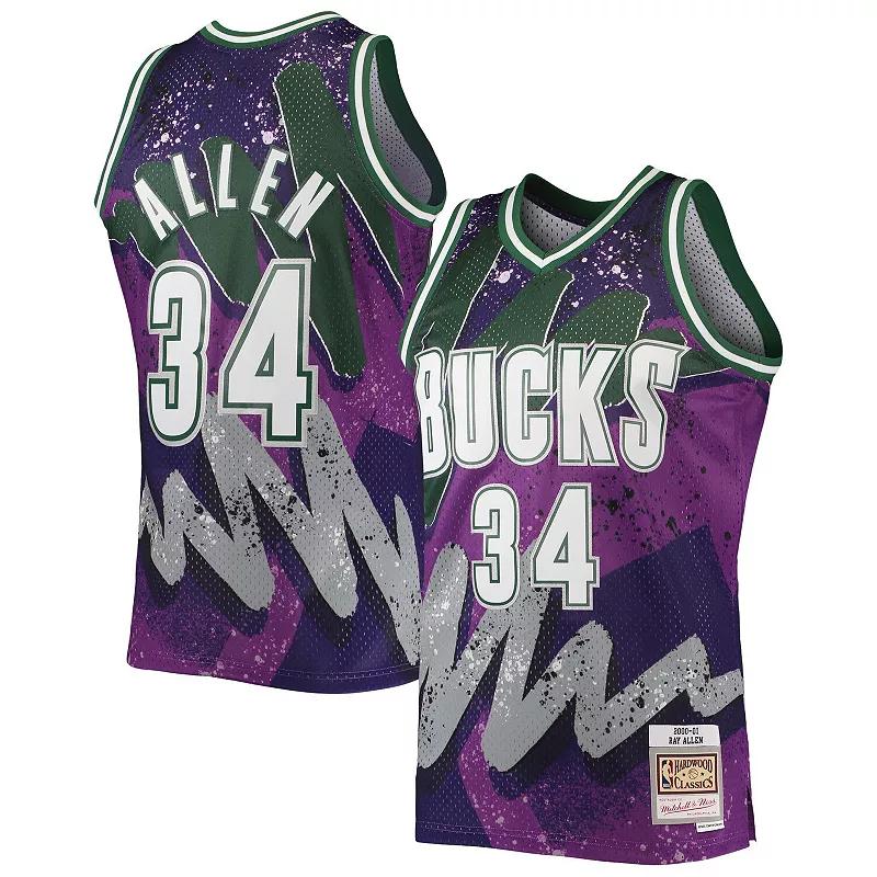 Men's Mitchell & Ness Ray Allen Purple Milwaukee Bucks Hardwood Classics 2000/01 Hyper Hoops Swingman Jersey, Size: XL Product Image