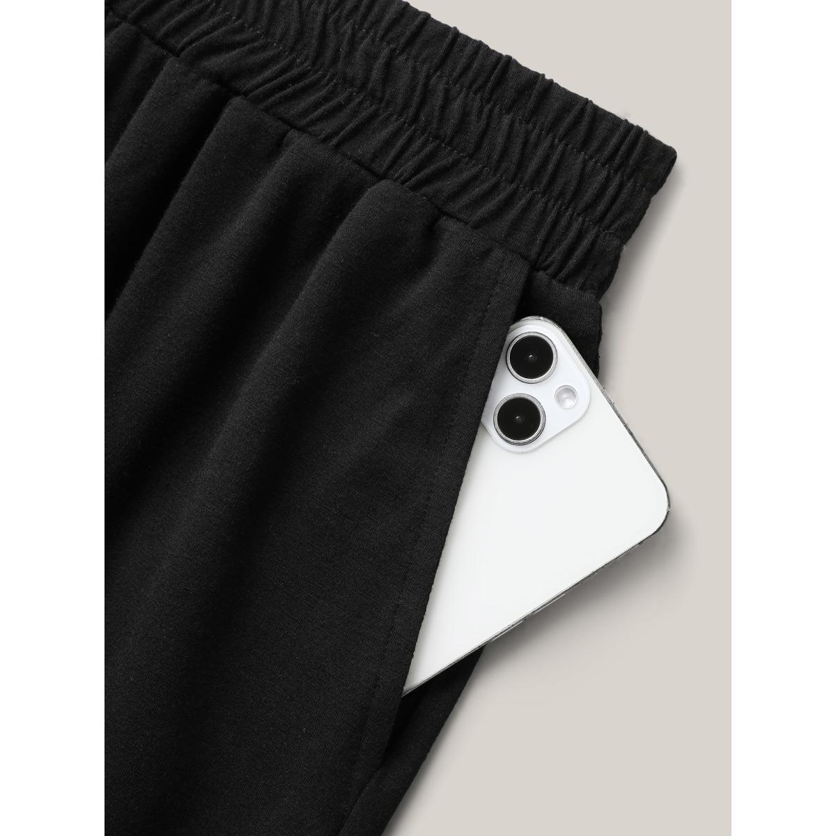 Plus Size Stretchy Slit Straight-Leg Shorts Women Black Leisure Slit Straight Leg Casual Shorts BloomChic 12/L Product Image