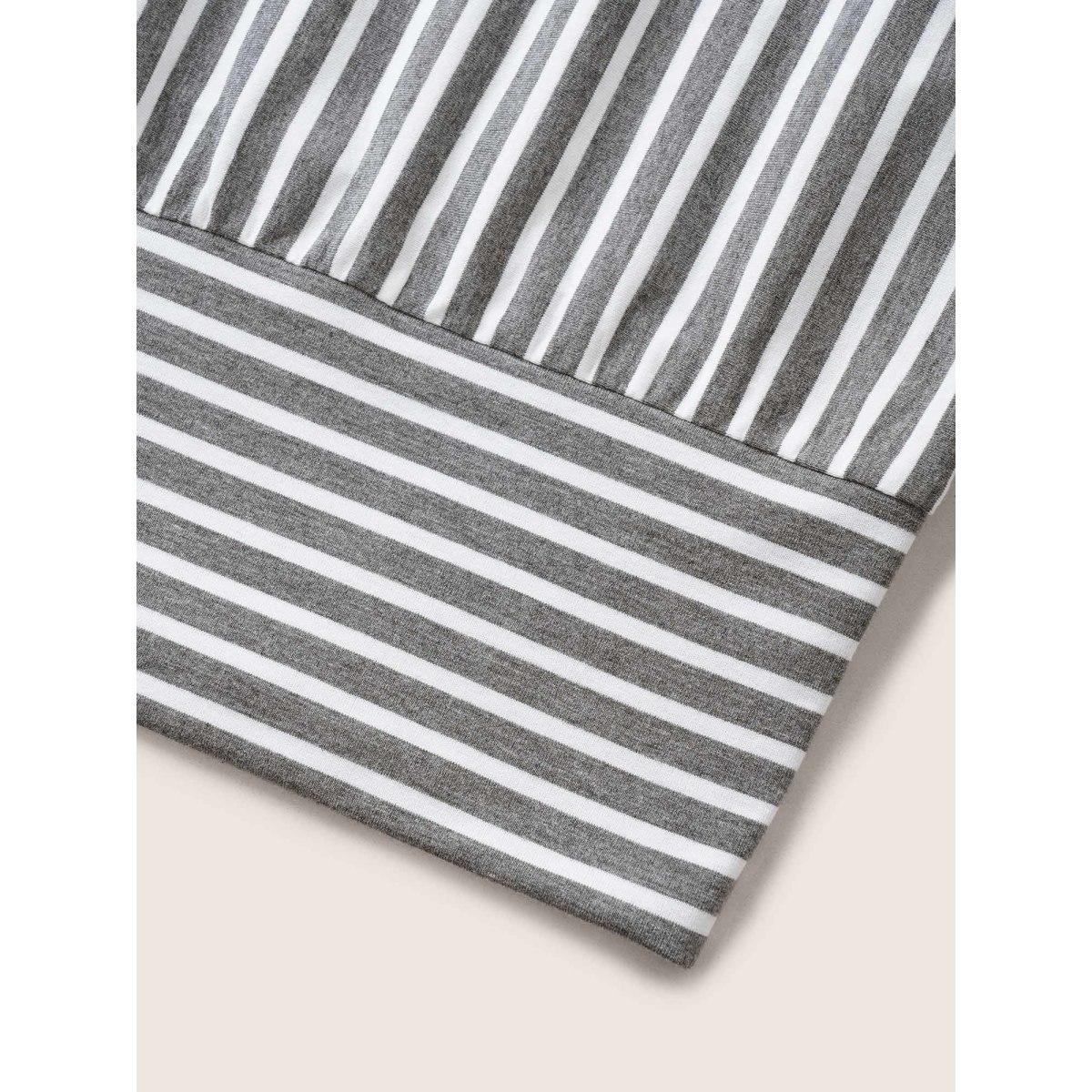 Plus Size Stripes Round Neck Dolman Sleeve T-shirt Gray Women Casual Contrast Round Neck Everyday T-shirts BloomChic 22-24/3X Product Image