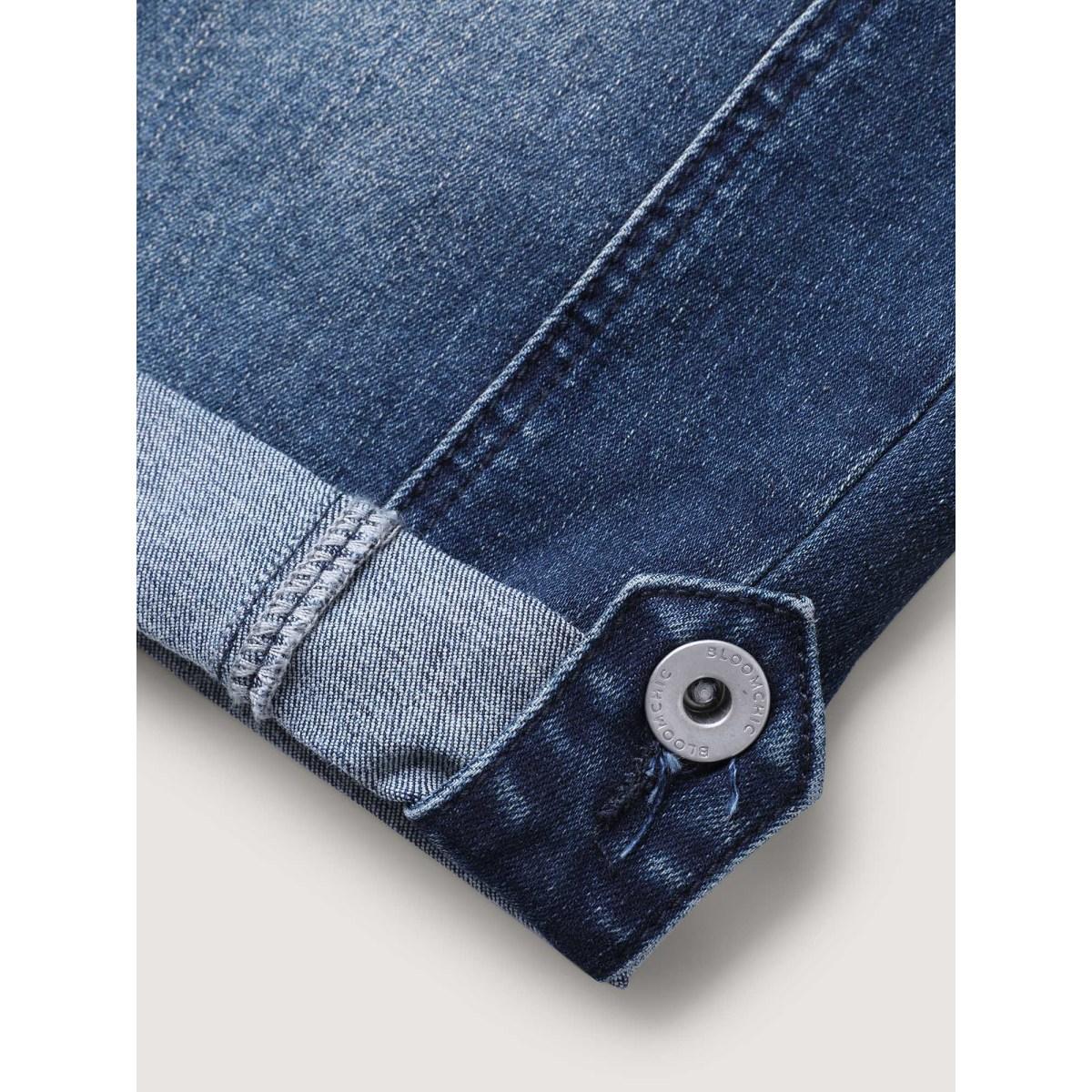 Plus Size Rolled Hem Skinny-Fit Denim Shorts Women Midblue High stretch Casual Slanted pocket Denim Shorts BloomChic 10/M Product Image