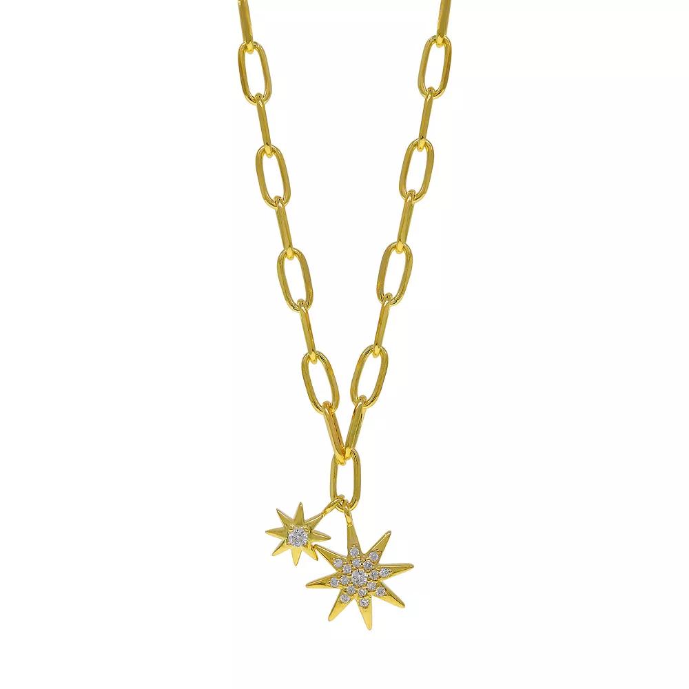 14k Gold Over Silver Cubic Zirconia Starburst Charm Necklace, Women's, Size: 18", Sterling Silver Product Image