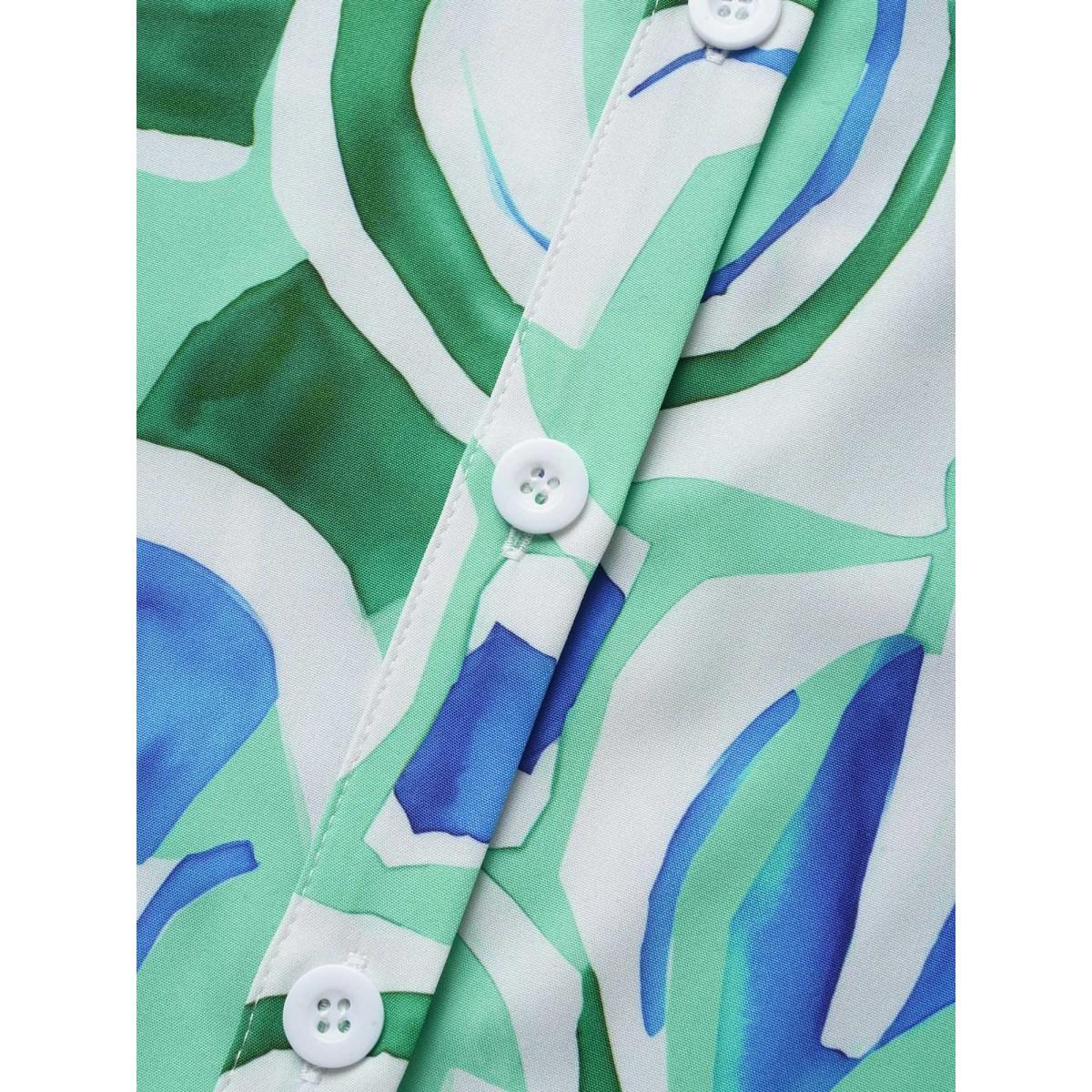 Plus Size Geometric Elastic Waist Drop Shoulder Sleeve Midi Dress Arctic Women At the Office Belted Shirt collar Short sleeve Curvy BloomChic 12/L Product Image