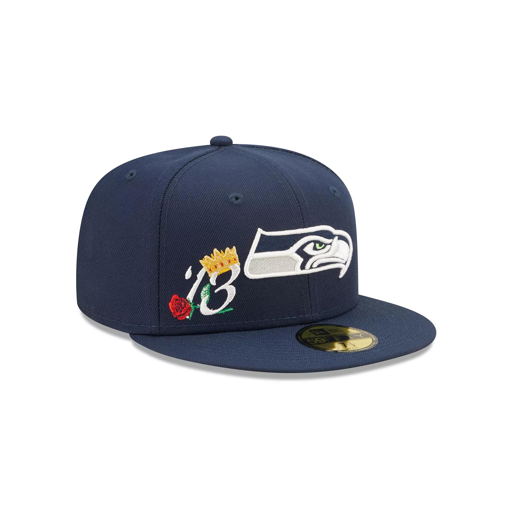Men's New Era College Navy Seattle Seahawks Crown Super Bowl XLVIII Champions 59FIFTY Fitted Hat, Size: 7 7/8, Blue Product Image