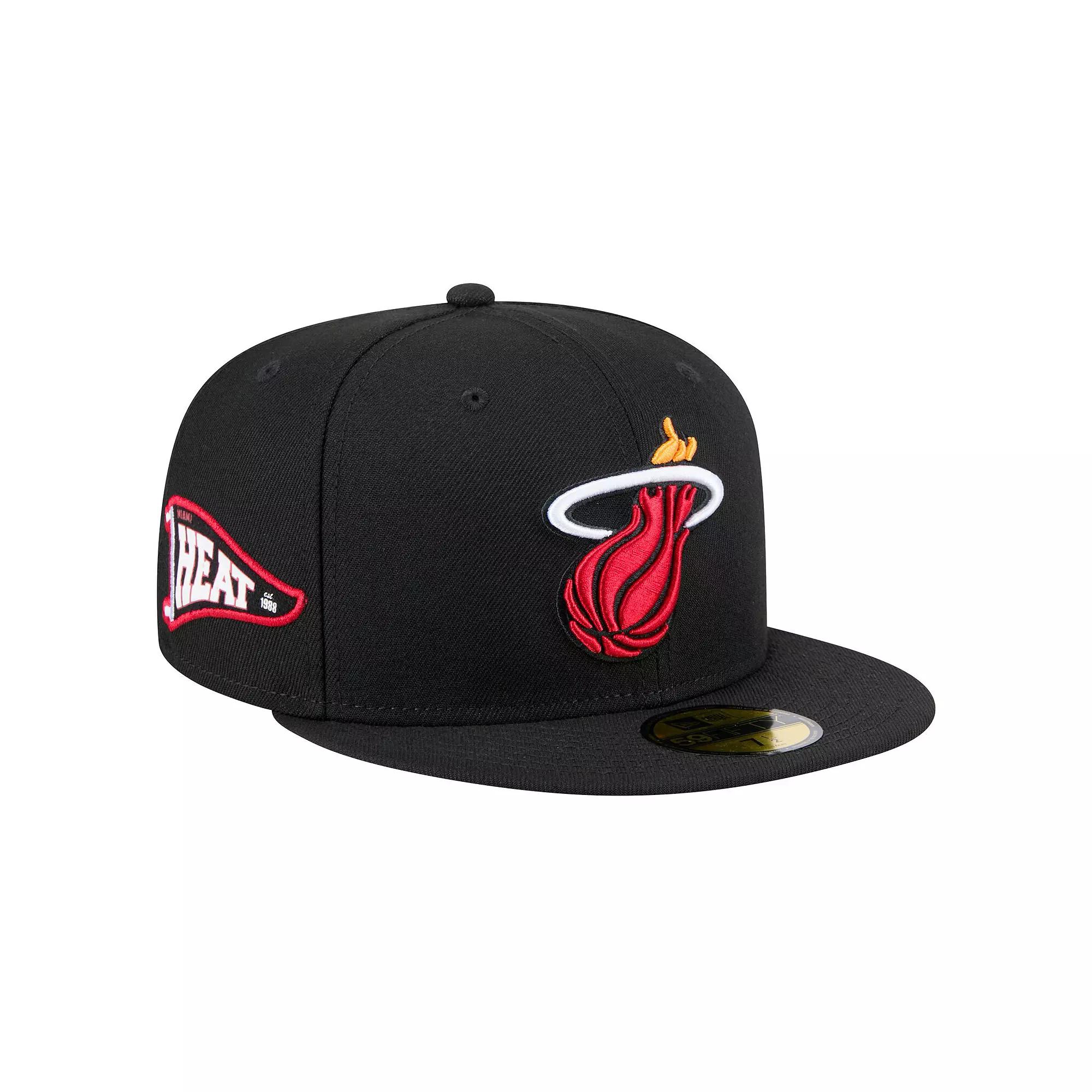 Men's New Era Black Miami Heat Throwback Pennant 59FIFTY Fitted Hat, Size: 7 Product Image