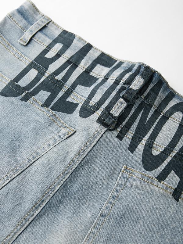 Men's Splash Ink Letter Print Loose Jeans Product Image