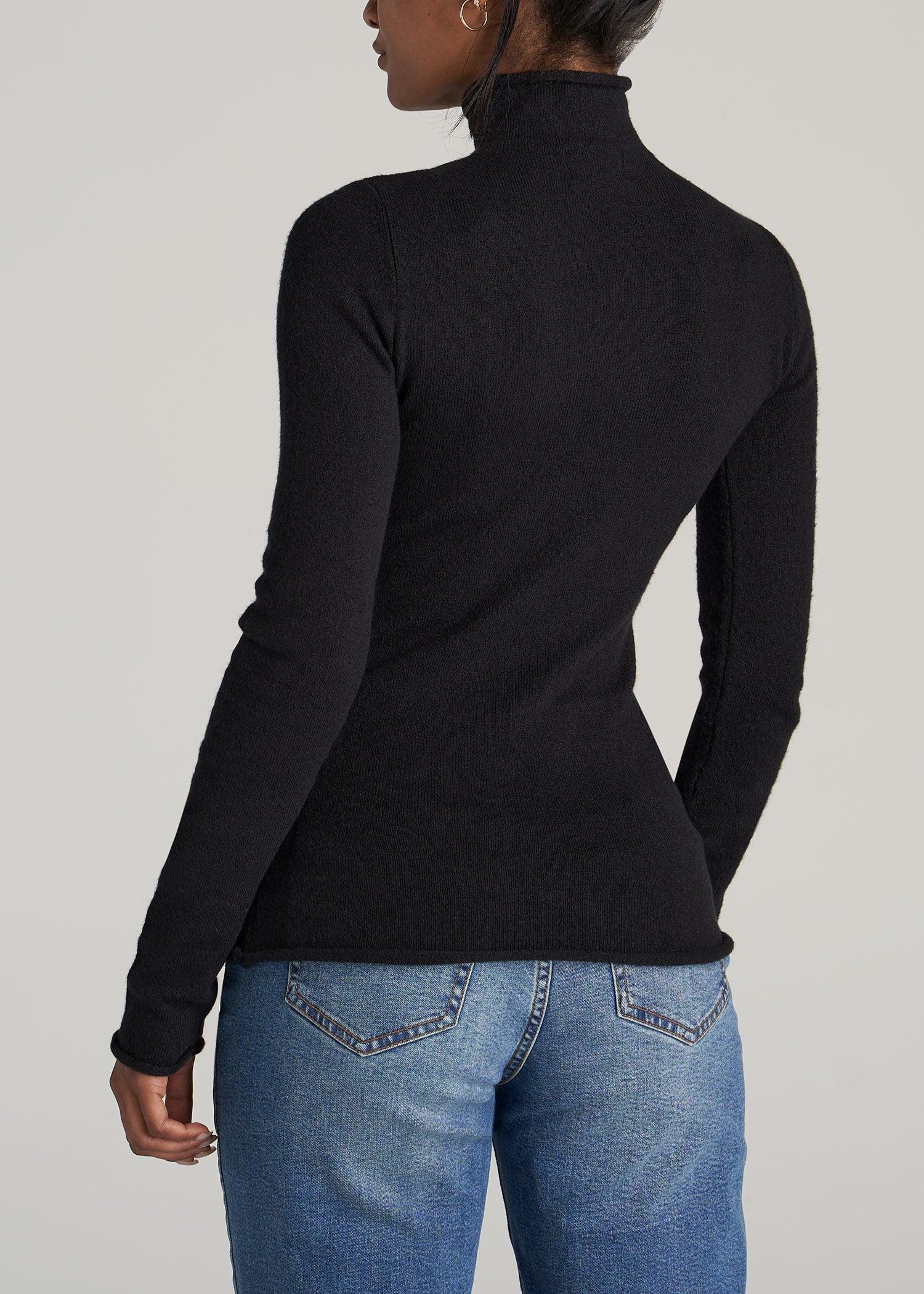 Rolled Mock Neck Sweater for Tall Women in Black Female Product Image