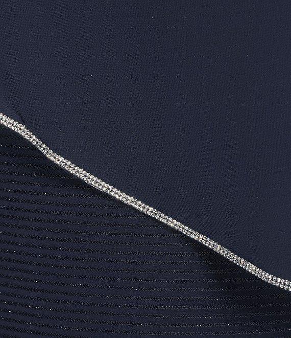 R & M Richards Plus Size Chiffon Metallic Stripe Rhinestone Trim Poncho Dress Product Image