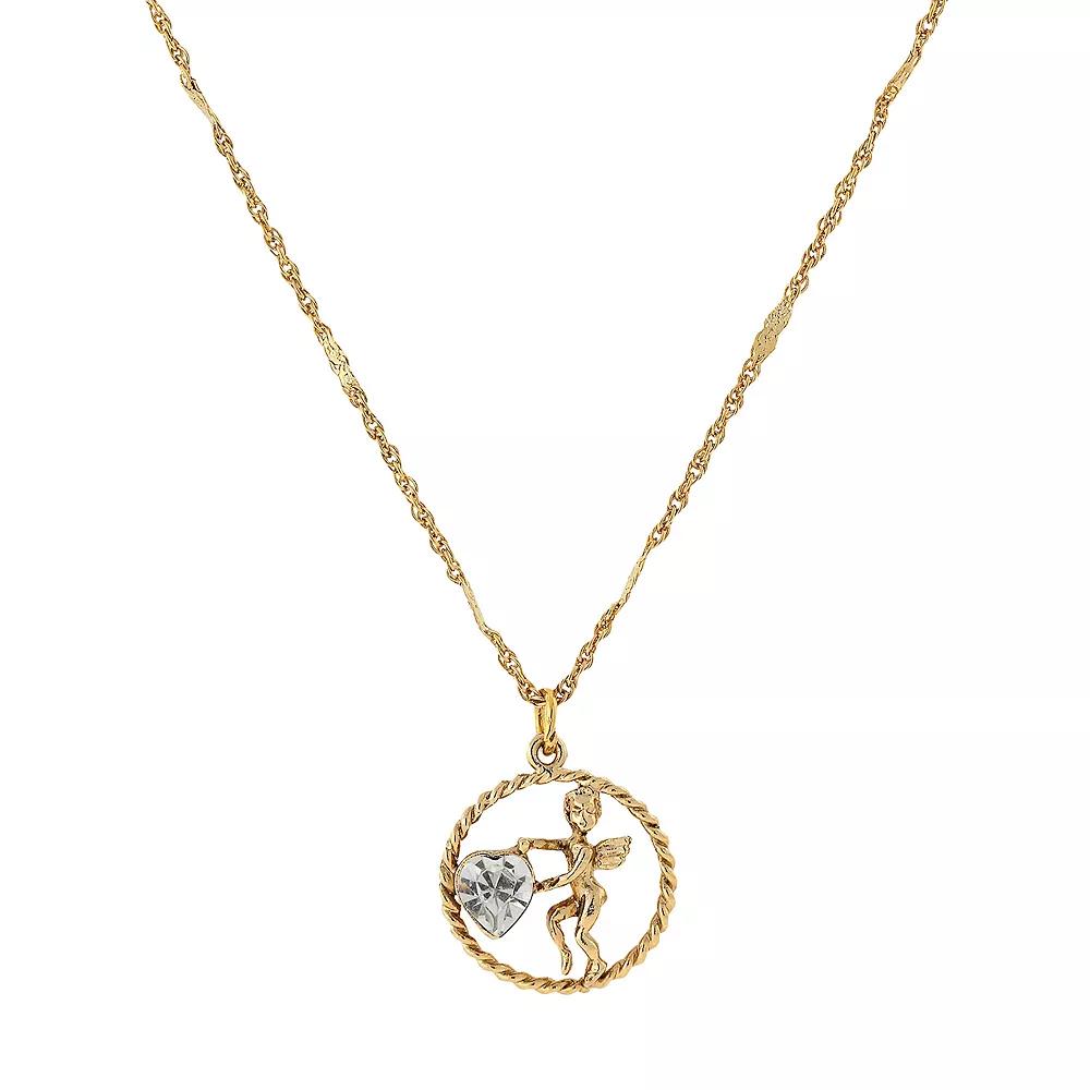 1928 Gold Tone Suspended Cherub Angel and Heart Necklace, Womens, Yellow Product Image