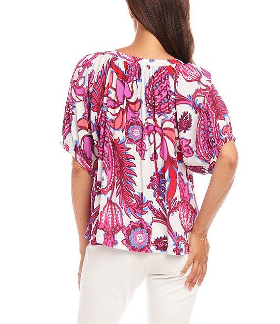 Karen Kane Scoop Neck Short Sleeve Print Peasant Top Product Image