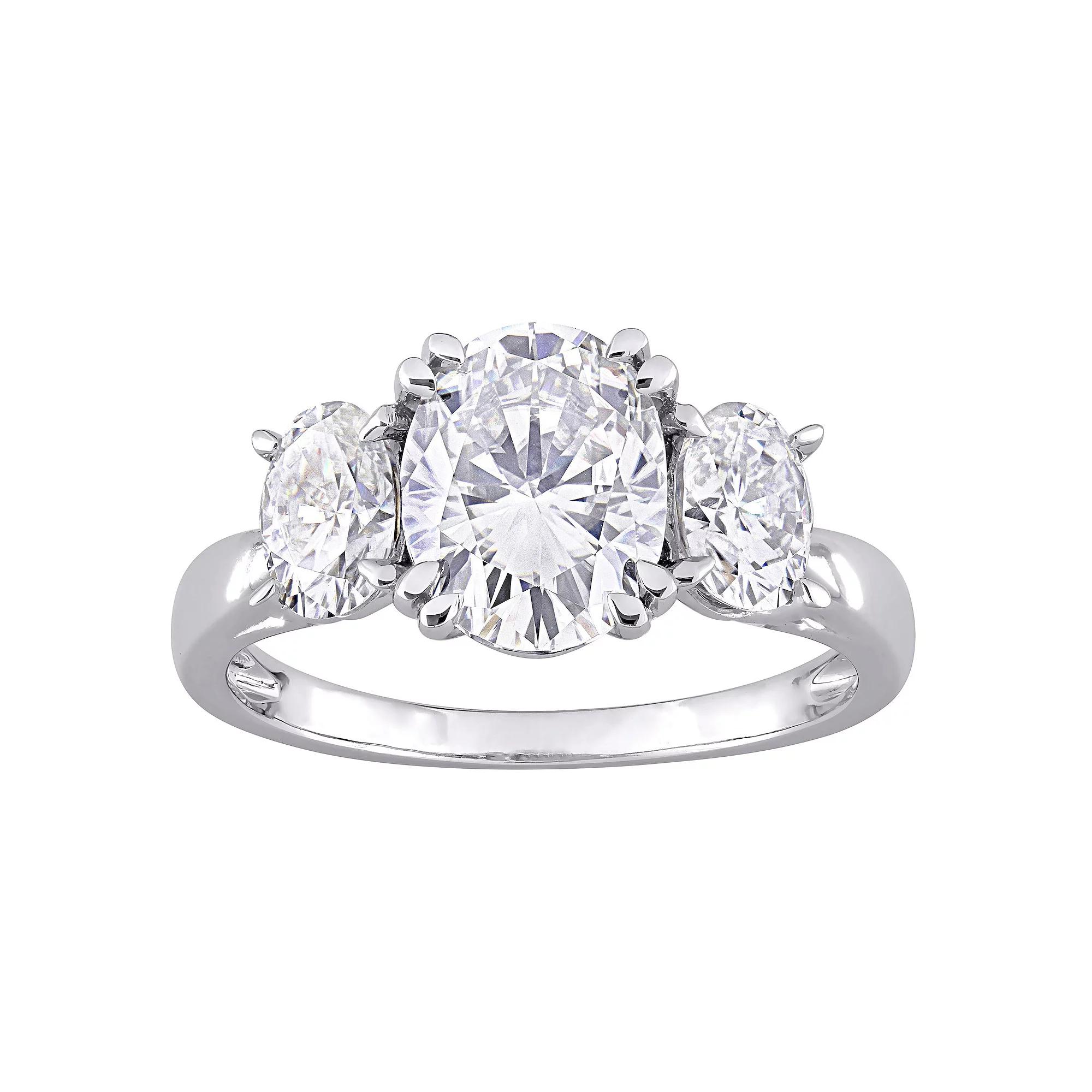 Stella Grace 10k White Gold Lab-Created Moissanite 3-Stone Engagement Ring, Women's, Size: 9 Product Image