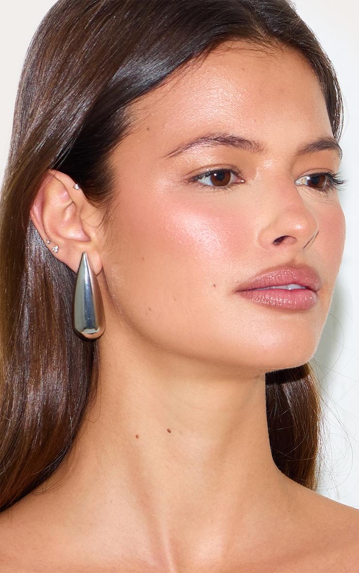 Silver Droplet Slim Stud Earrings Product Image