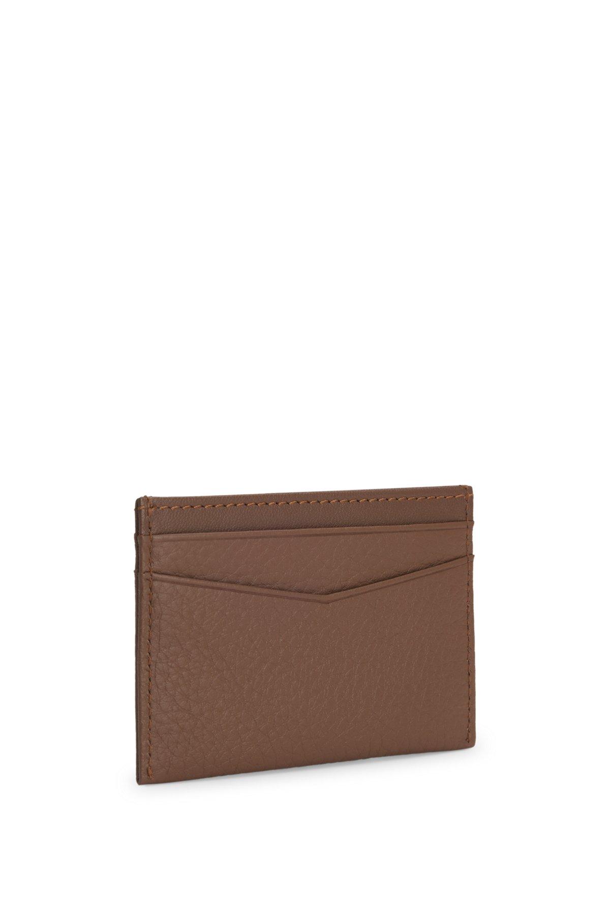 Card holder in grained leather with metallic logo lettering Product Image