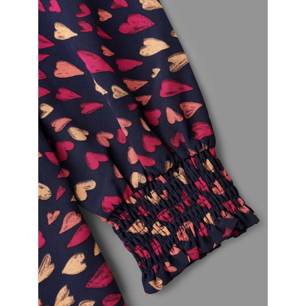 Plus Size Indigo Hearts All Over Ruffled Neckline Blouse Women Elegant Extra Long Sleeve Round Neck Everyday Blouses BloomChic 30/6X Product Image