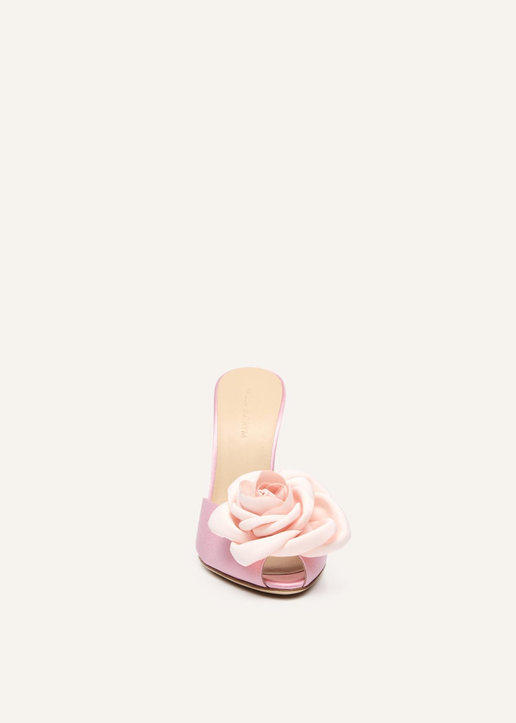 Flower peep toe mules in pink satin Product Image