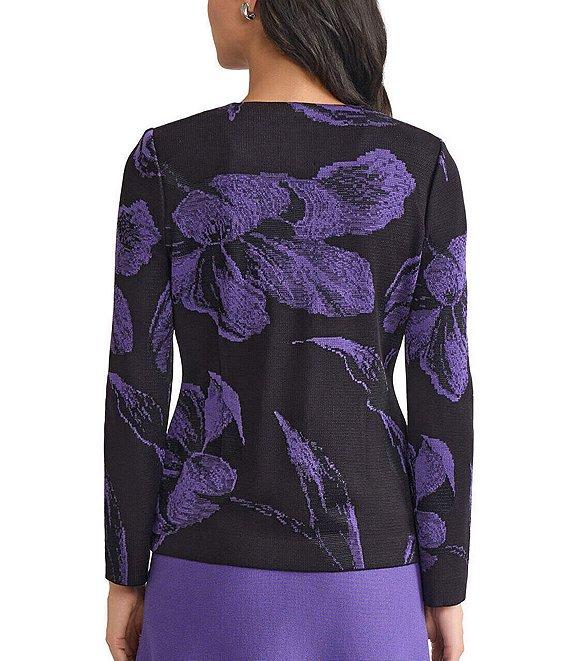 MISOOK Floral Jacquard Scoop Neck Long Sleeve Jacket Product Image