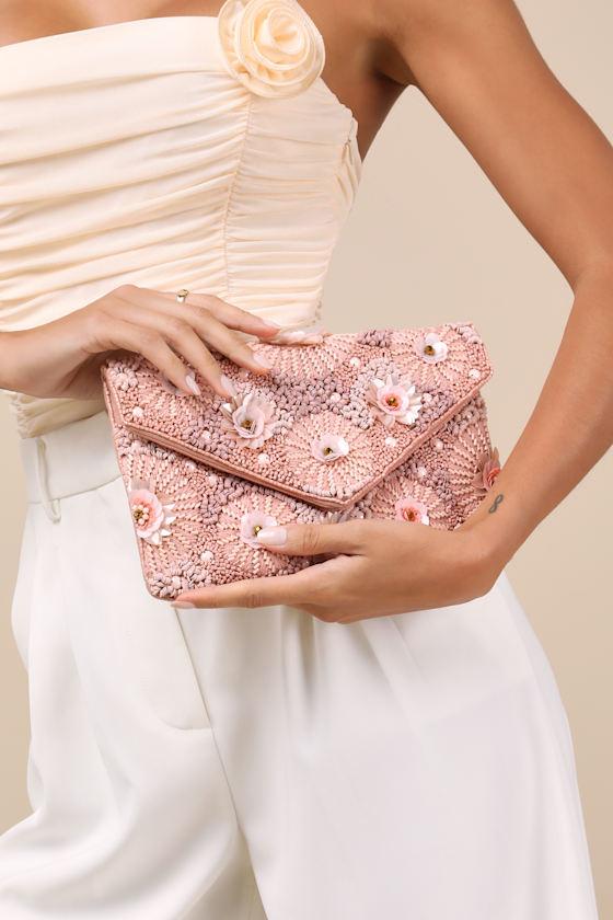 Floria Pink Beaded Floral Clutch Product Image