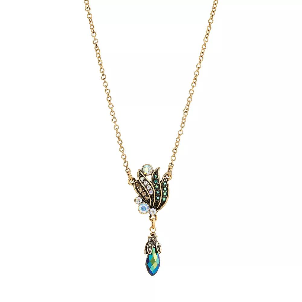 1928 Antiqued Gold Tone Simulated Crystal Petal Pendant Necklace, Women's, Multi Product Image