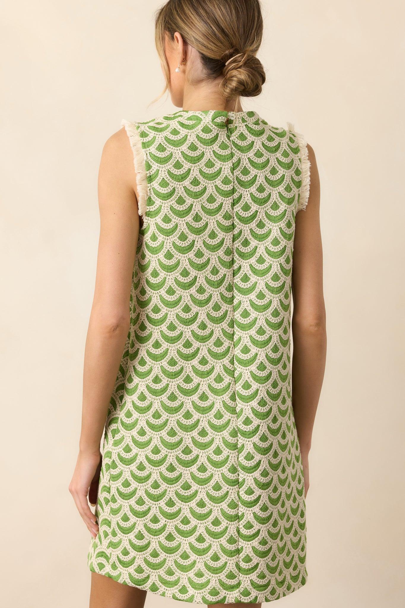 Just Enough Light Green Embroidered Mini Shift Dress Product Image