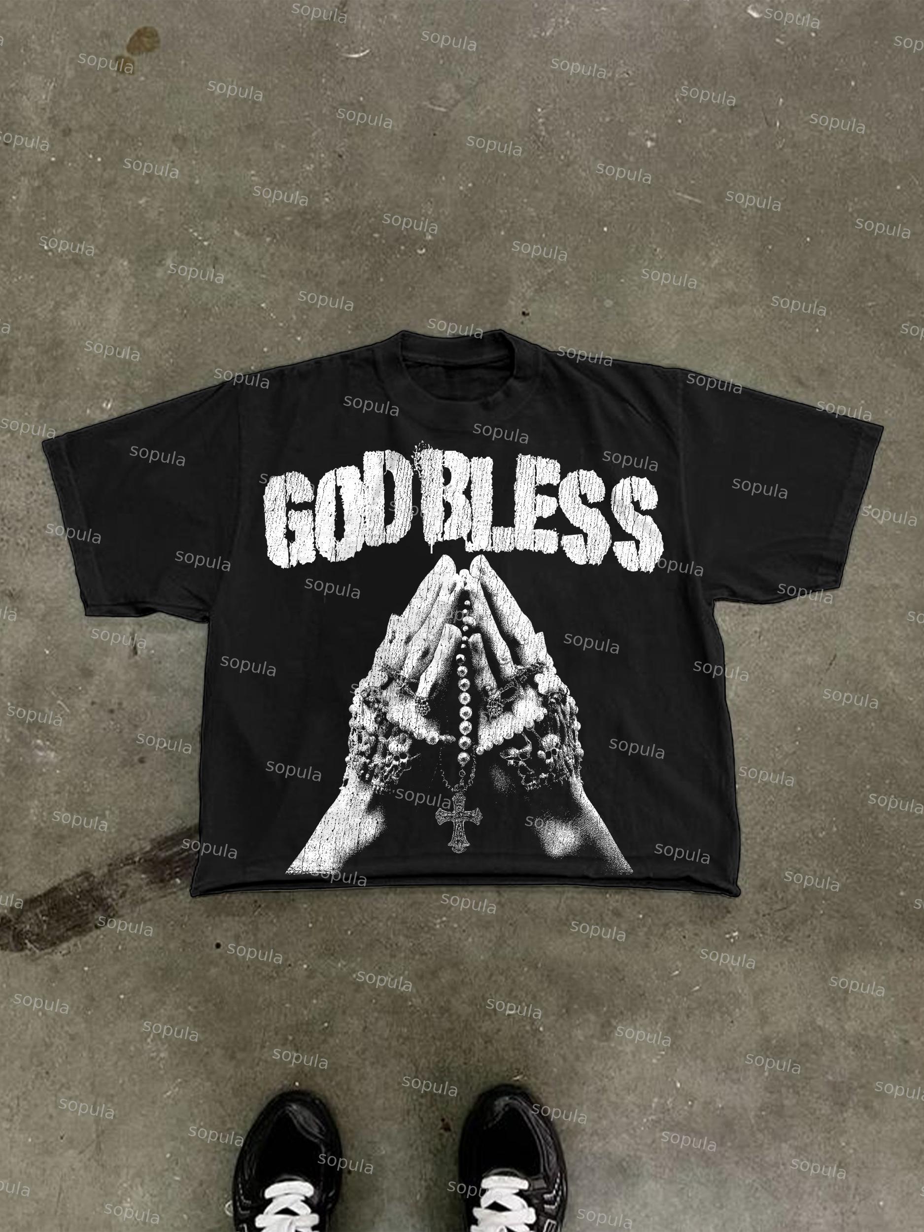 God Bless Prayer Print Cropped T-shirt Product Image