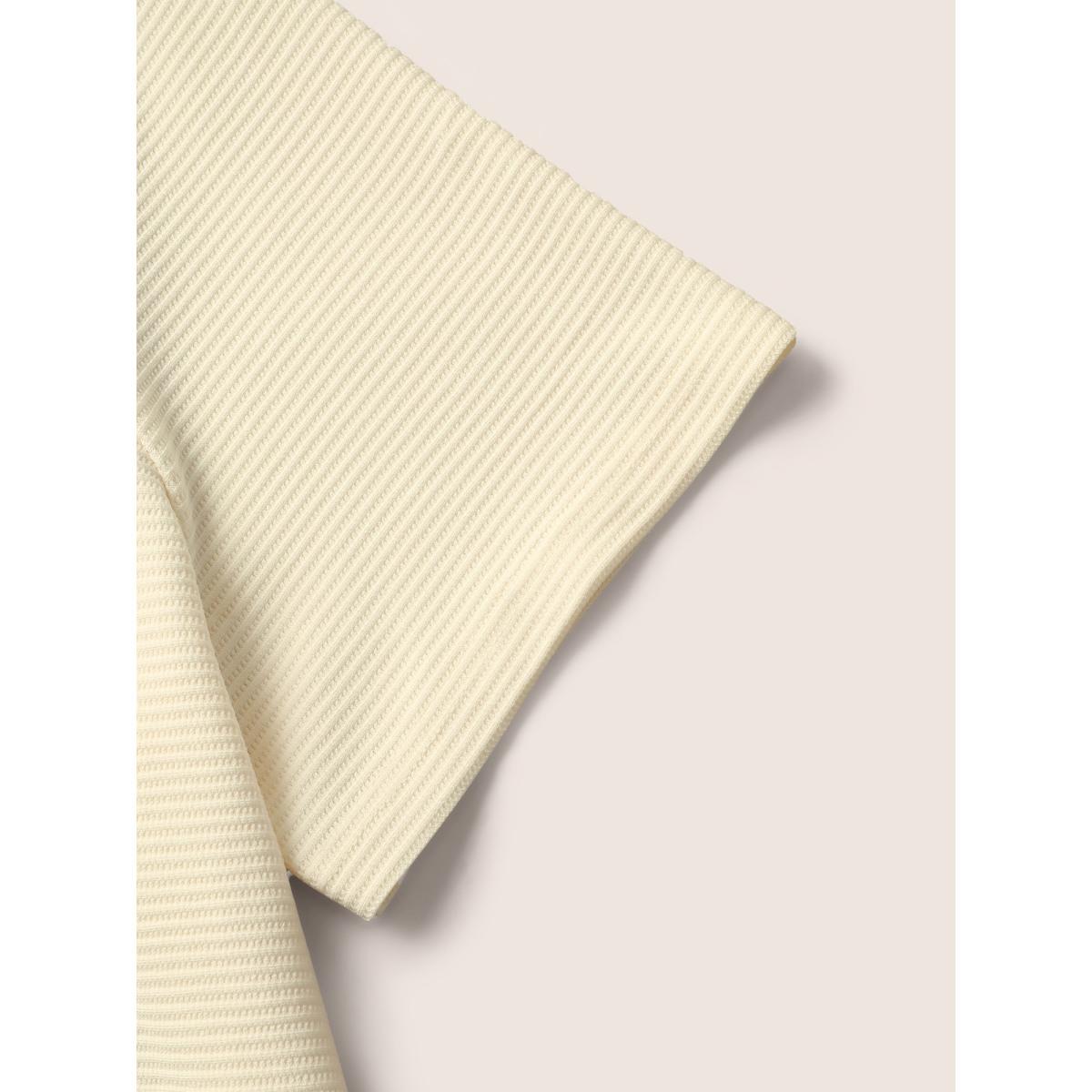 Plus Size Solid Waffle Knit Patched Pocket T-shirt Beige Women Casual Texture Round Neck Everyday T-shirts BloomChic 18-20/2X Product Image