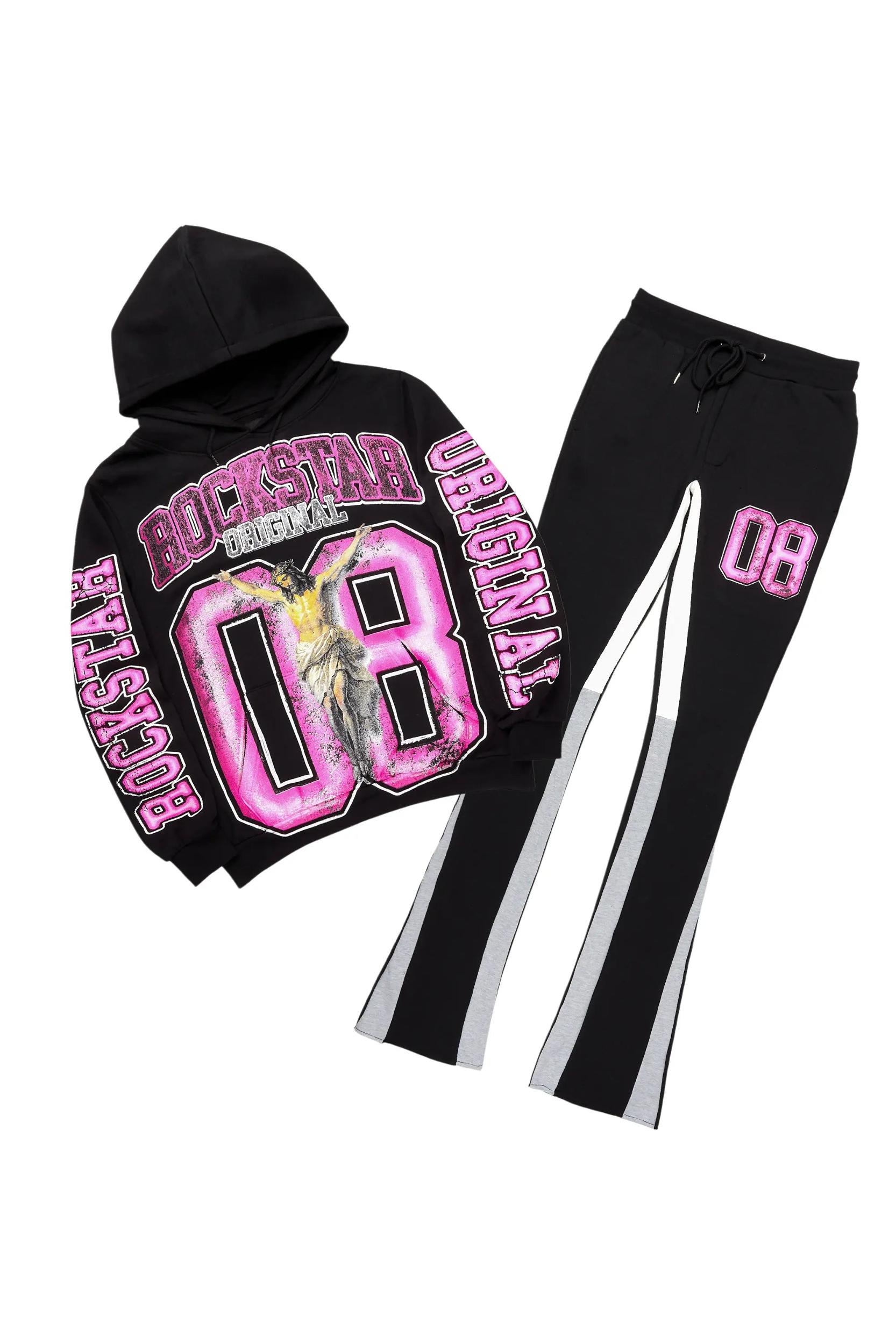 Fields Black/Pink Stacked Flare Hoodie Track Set Male Product Image