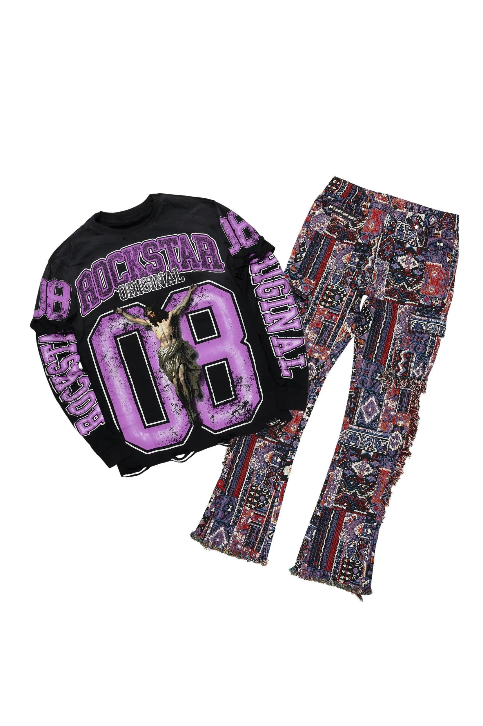 Fields Black/Purple Double Layer T-Shirt & Ayami Tapestry Jean Bundle Male Product Image