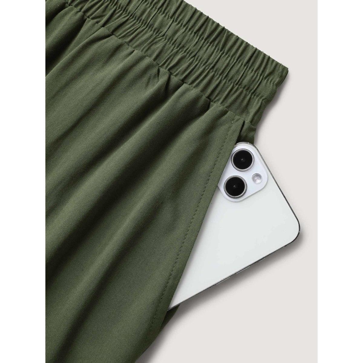 Plus Size Waist Drawstring Wide-Leg Pleated Pants Women ArmyGreen Beach Wide Leg Mid Rise Vacation Pants BloomChic 30/6X Product Image