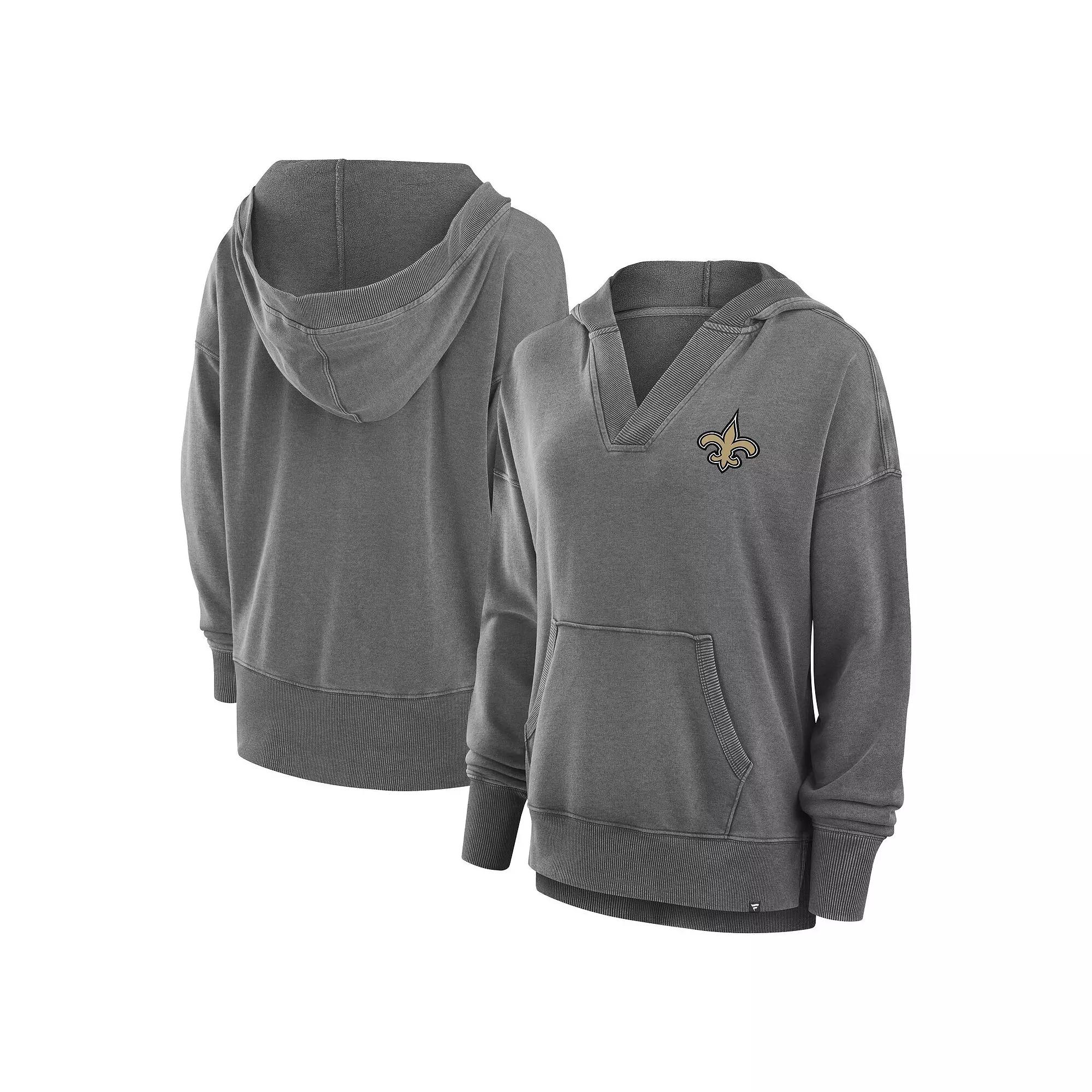 Women's Fanatics Heather Charcoal New Orleans Saints Initiative Snow Wash French Terry V-Neck Pullover Hoodie,  Product Image
