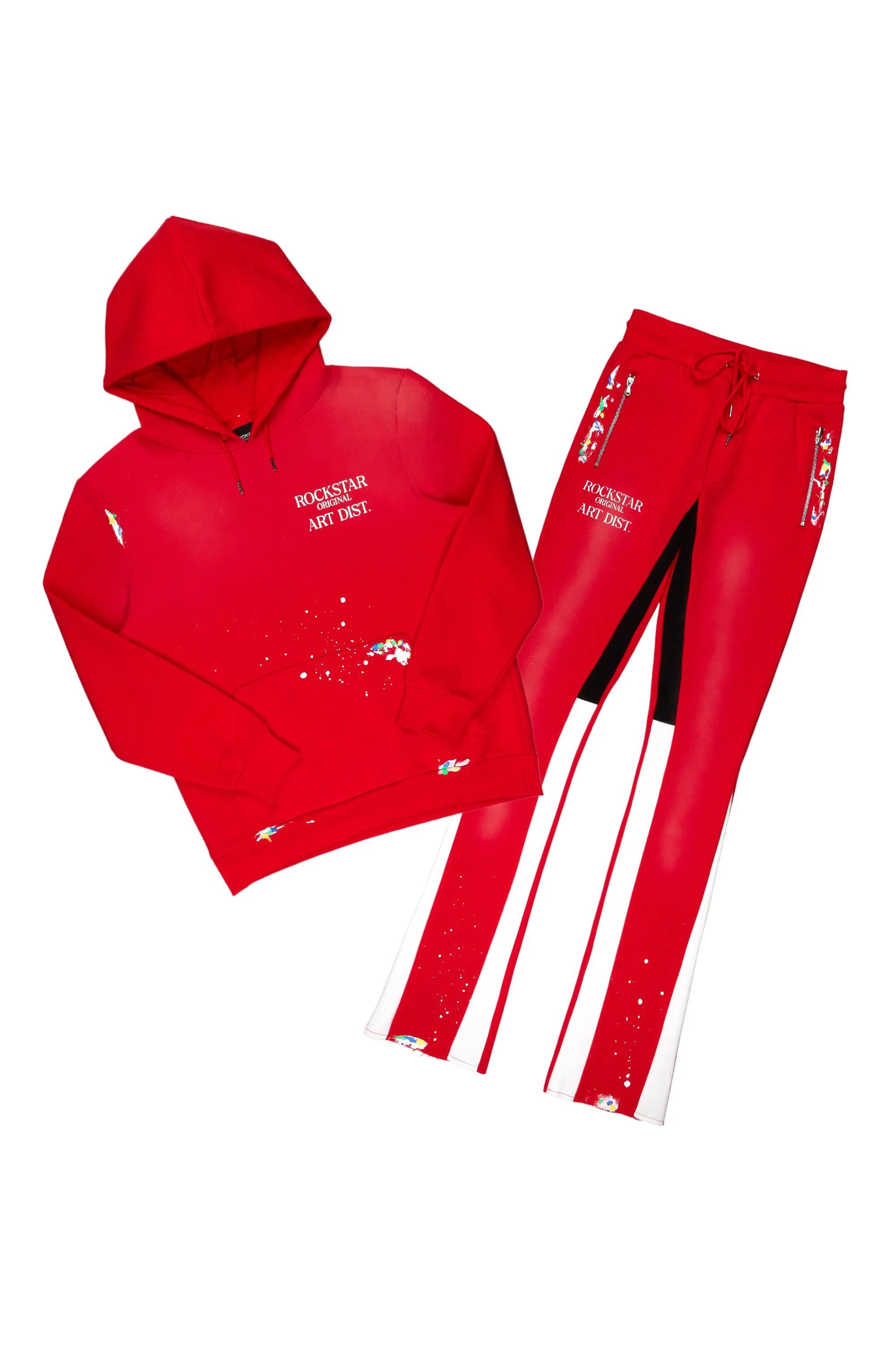 Rockstar Art Dist. Red Hoodie/Stacked Flare Set Male Product Image